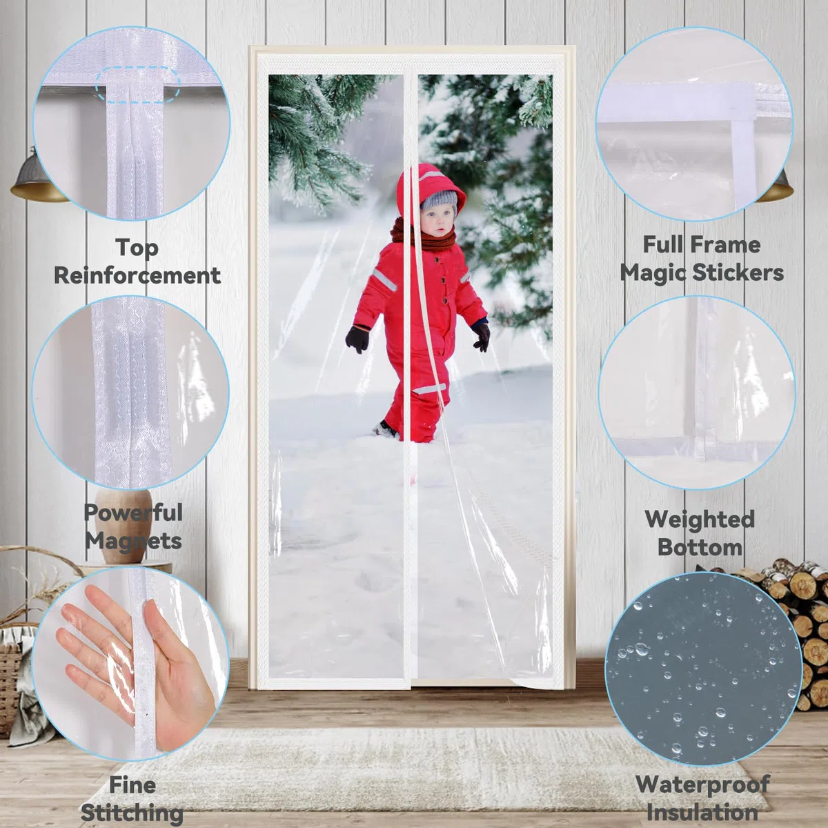 Tenda Isolante Magnetica 70x210cm, EVA Trasparente Protezione dal Freddo Tenda per Porta Inverno Termico Impermeabile Antivento Chiusura Automatica Tenda per Balcone Bagno Porta Soggiorno