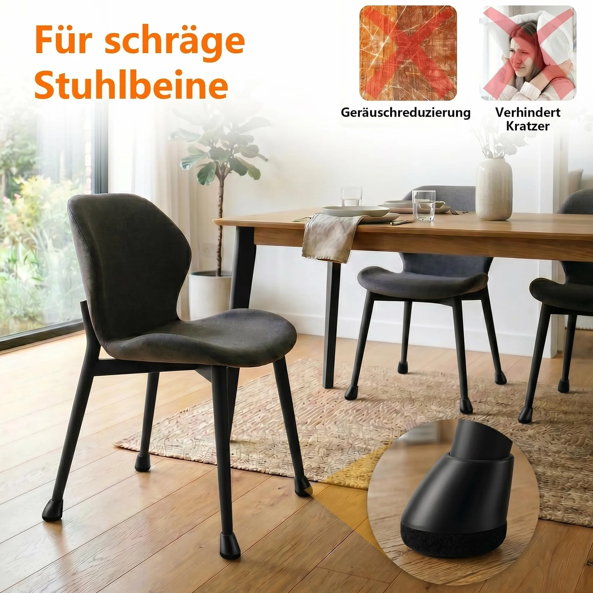 TOPESCT 24 Pezzi Gommini per Sedie Rotondi e Feltrini Sedie in Silicone per Gambe Inclinate 15-25 Gradi, Diametro 20-25 mm, Piedini con Fondo Spessore 5 mm, nero（M Fit:20-25mm）