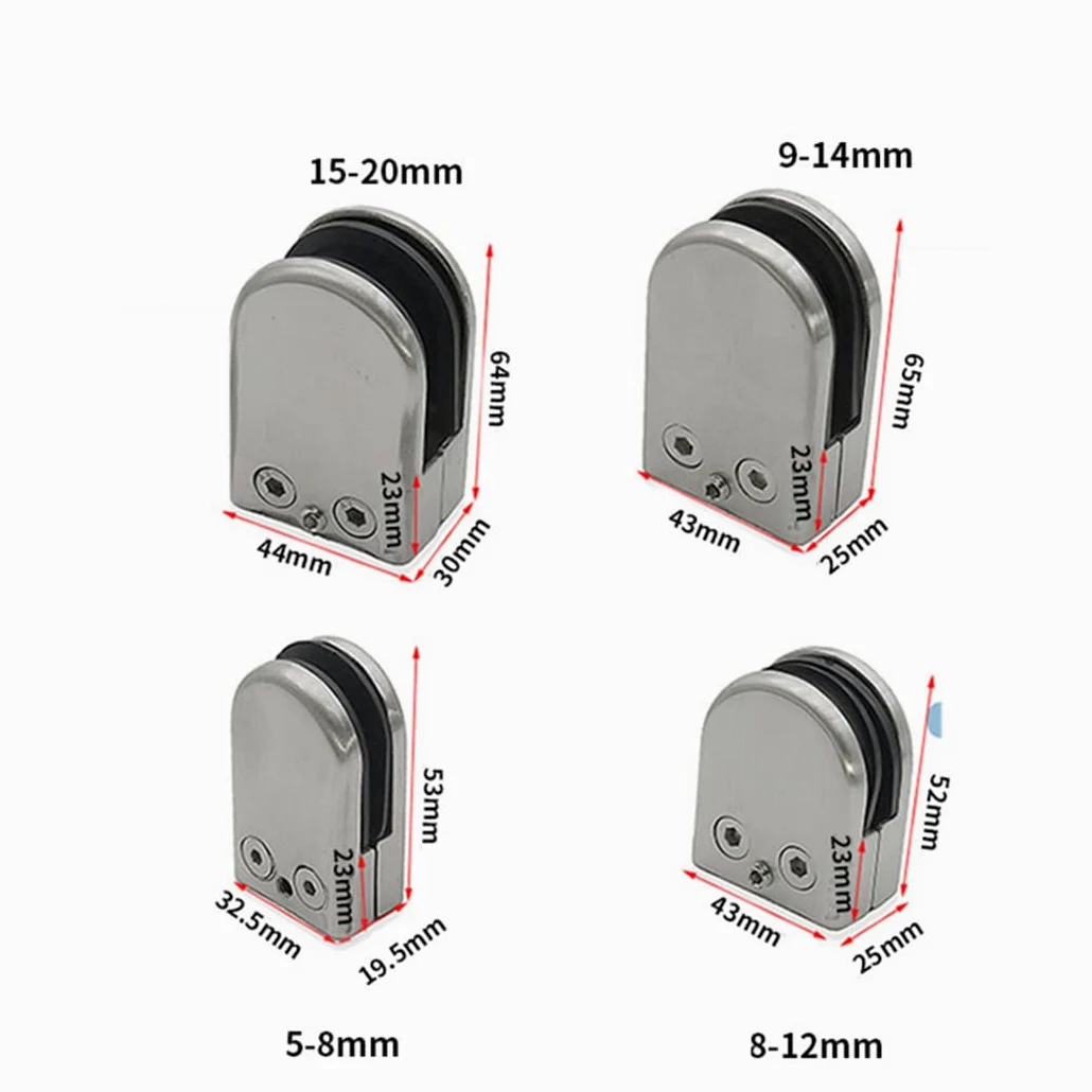 Morsetto per Vetro in Acciaio Inox 304 - Supporto a Pressione Senza Fori con Design a Bocca di Pesce per Ringhiere Scale, Fissaggio Invisibile per Pannelli Vetro (8 Pezzi) 8-10 mm