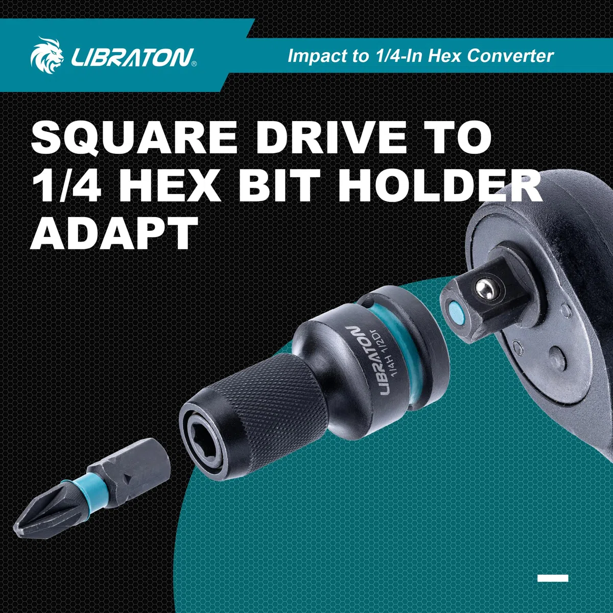 LIBRATON Adattatori Attacco da Quadrello a Esagonale da 1/2” e 3/8” a Esagonale, Convertitore per Chiavi a Cricchetto, Portapunte a Impatto, Sgancio Rapido, Cr-Mo