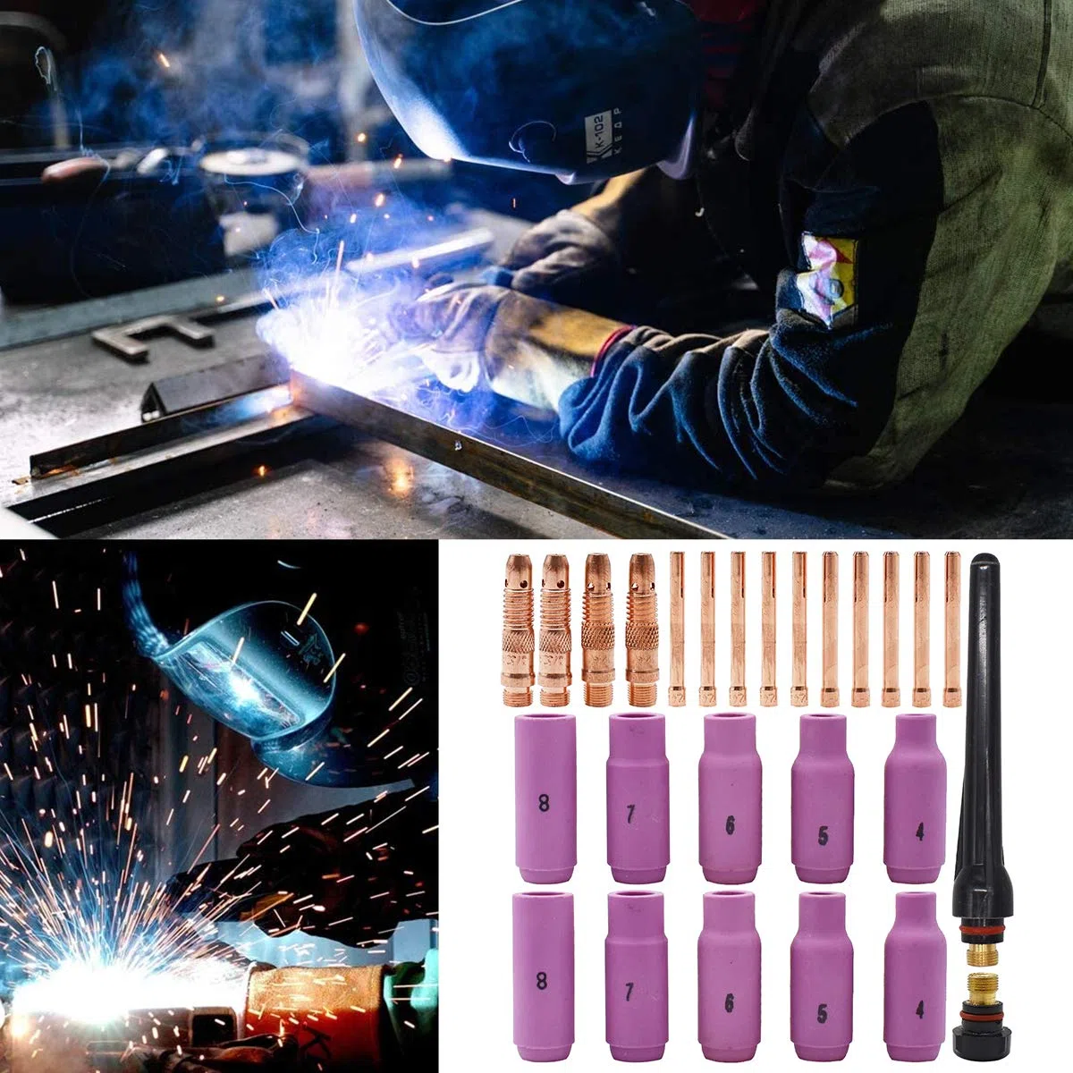 TIG Saldatura Torcia a Gas Accessori Kit,Tianher 26 Pezzi TIG Collets Corpo Ugelli in Ceramica Gas Lens Indietro Cap Body Allumina Ugello Back Kit Fit per Accessori Torcia Saldatura Consumabili