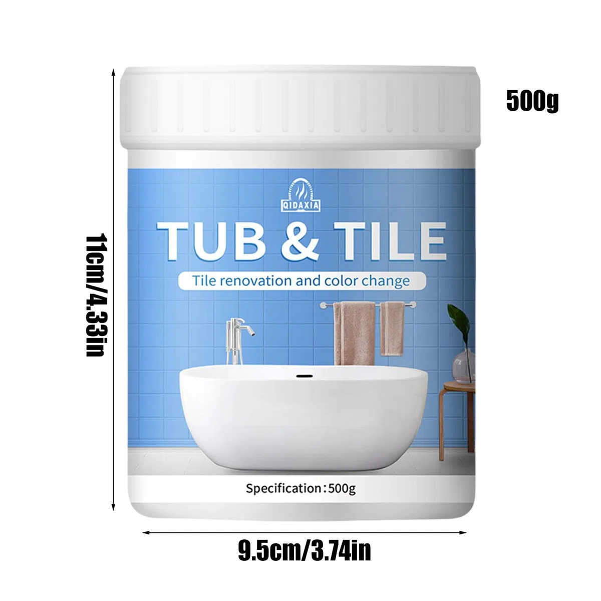 Vernice da bagno Gloss bianco, kit di riparazione della vasca da bagno, vernice per smalto da bagno, formula ad asciugatura veloce da 500 g per piastrelle, metallo, doccia, lavandino, mobili, patatine