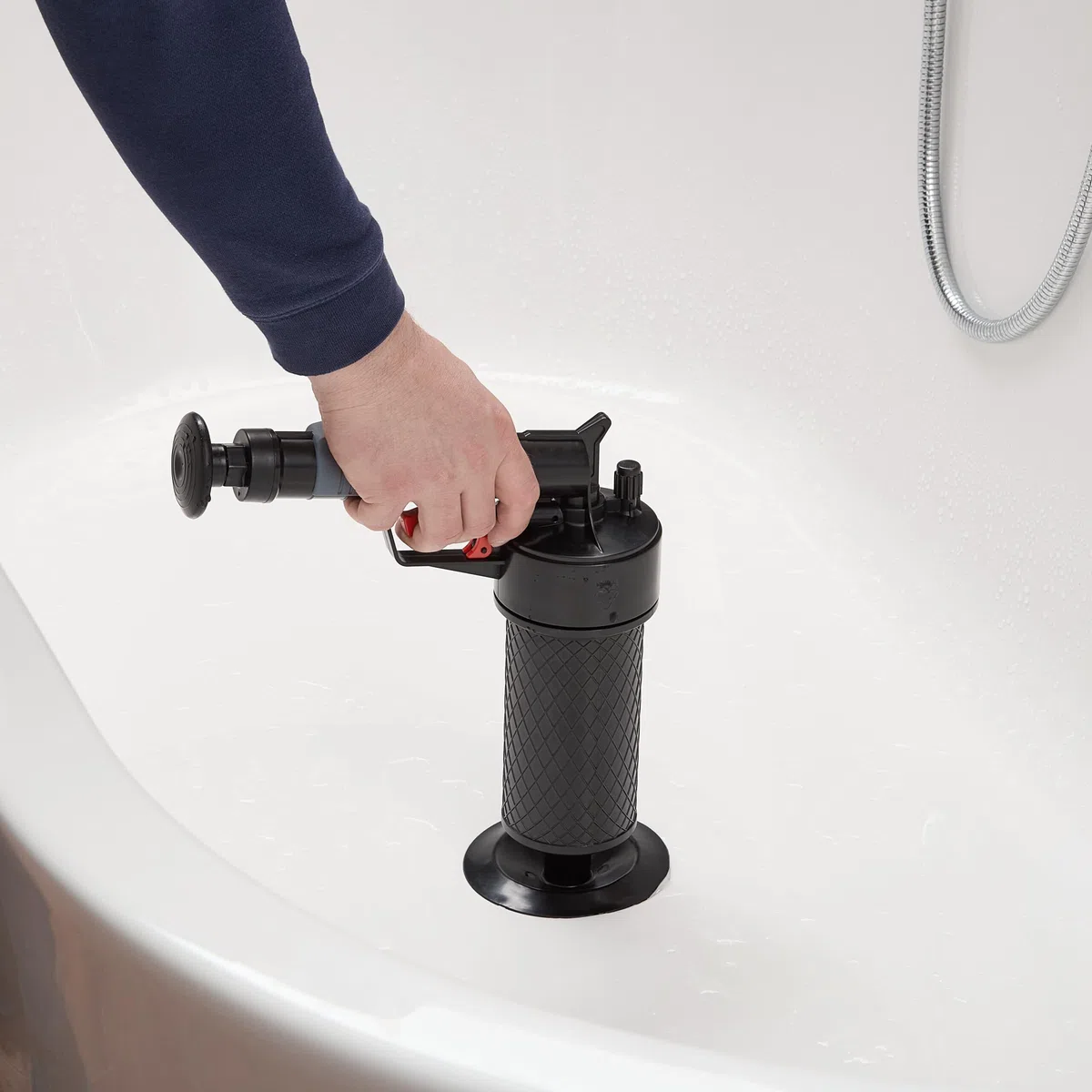 Relaxdays Pistola Sturalavandini ad Aria Compresa, Stura Lavandini e Scarichi, 4 Inserti, Pompa Sturatubi e Water, Nero