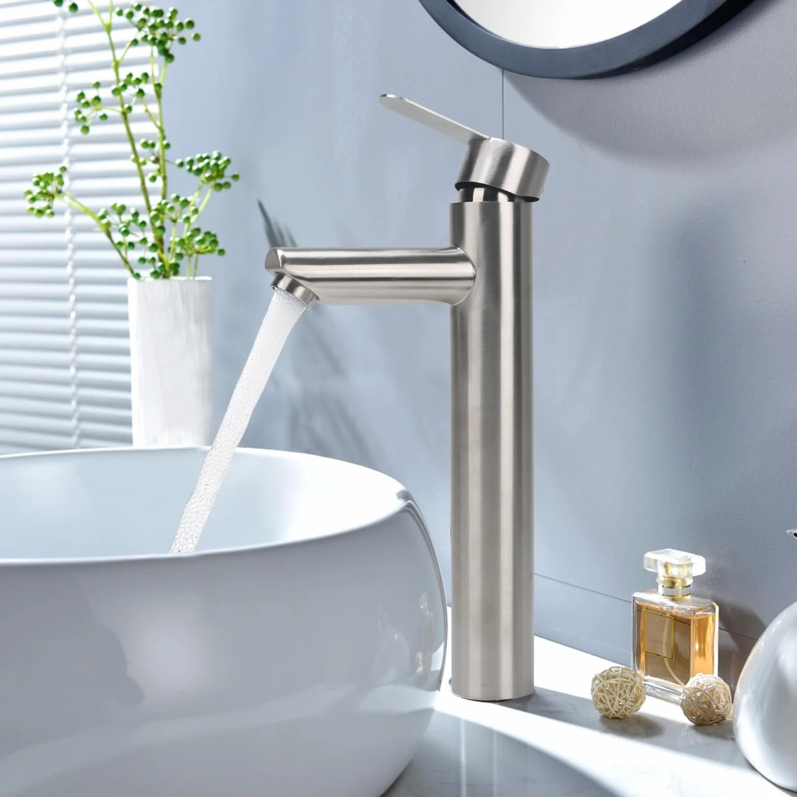 Rubinetto spazzolato Rubinetto Bagno Lavabo Alto Rubinetto per lavabo alto Rubinetto Lavabo Monocomando in Acciaio Inossidabile Miscelatore per Bagno Controllo Acqua Calda e Fredda Altezza