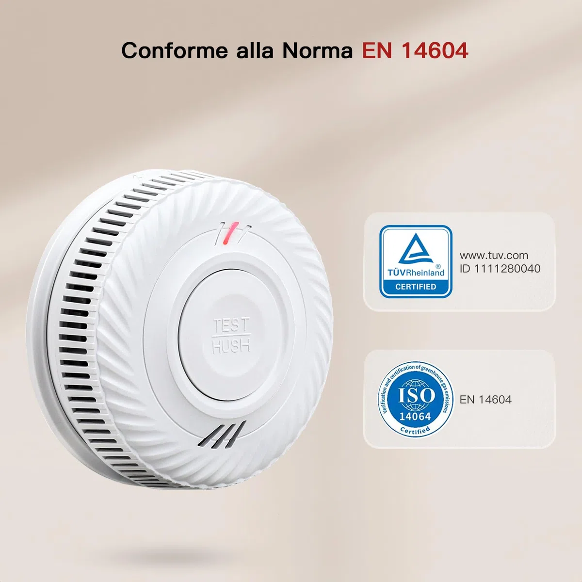 PHYSEN Intelligente Rilevatore di Fumo 10 Anni Batteria, Rilevatore di Fumo Wi-Fi con Sensore Fotoelettrico, Rilevatore di Incendio Conformi a EN14604, Compatibile con Tuya/Smart Life APP
