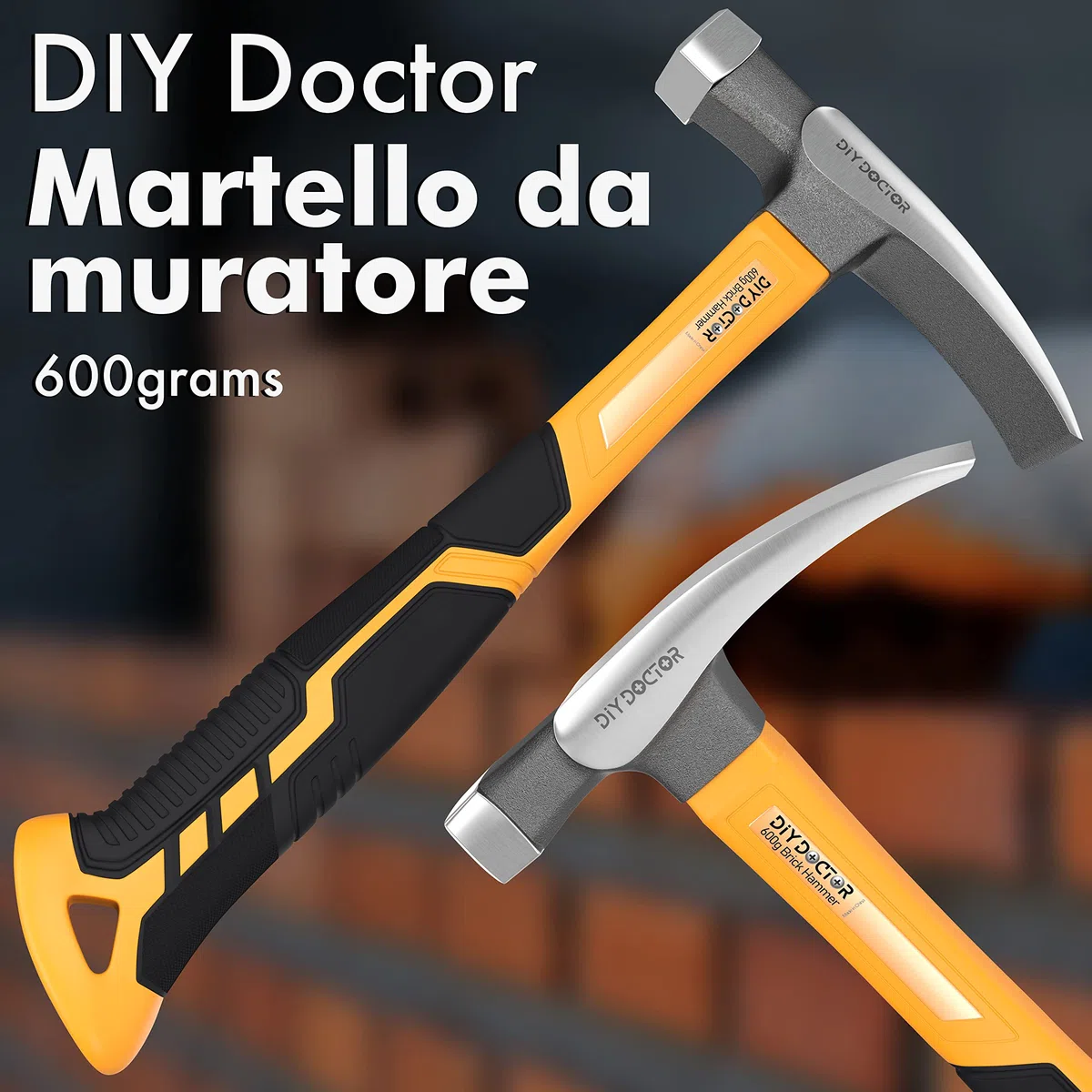 DIY Doctor Martello per Mattoni 21oz (600g) – Acciaio Forgiato con Manico in Fibra di Vetro – Impugnatura Antiscivolo TPR per Lavori di Geologia, Scalpelli e Chiodi