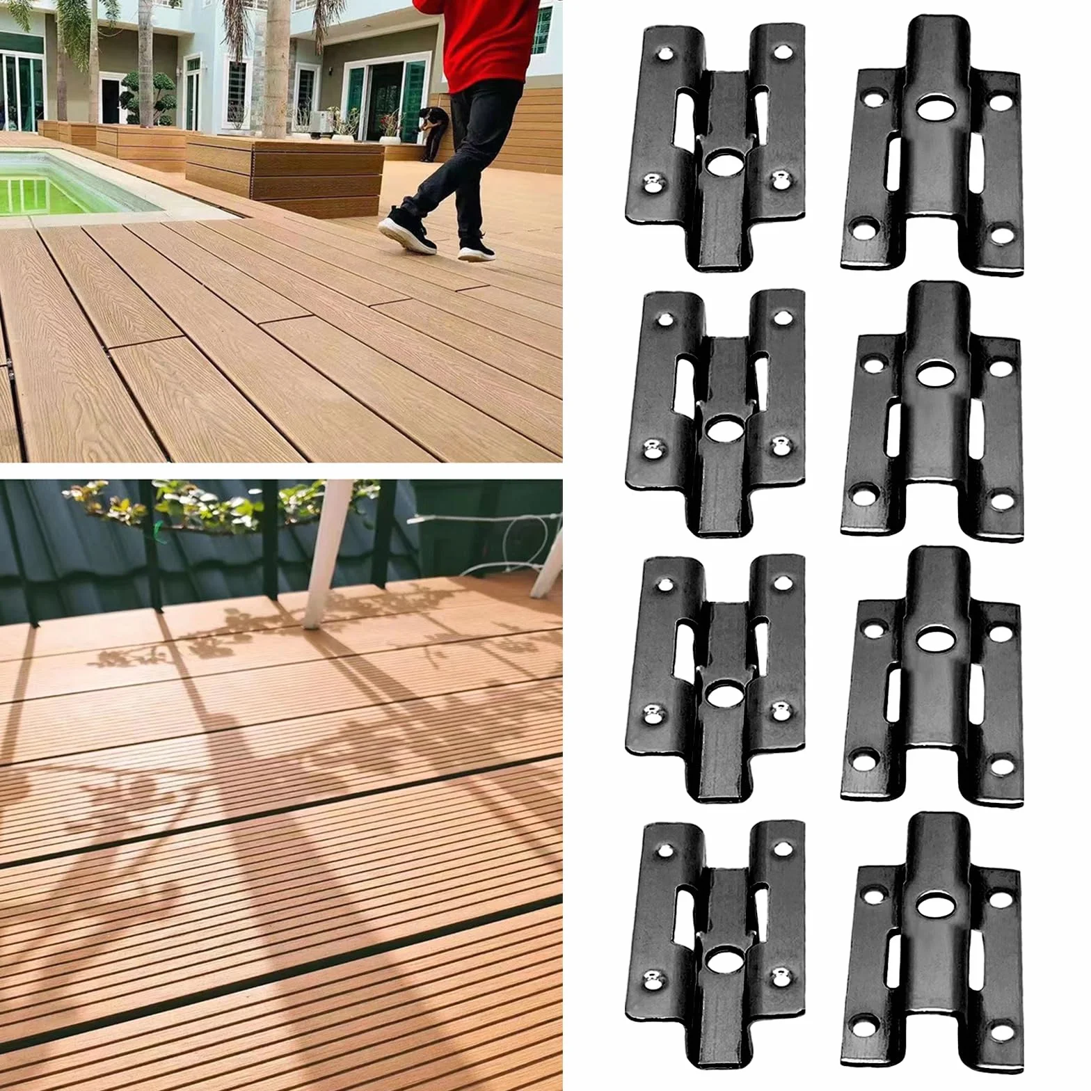 100 pezzi, clip di fissaggio in acciaio inox per pavimentazione in WPC, clip per assi in WPC, fissaggio invisibile per terrazza con viti per assi WPC, clip a T, fissaggio nascosto (nero 7 mm)