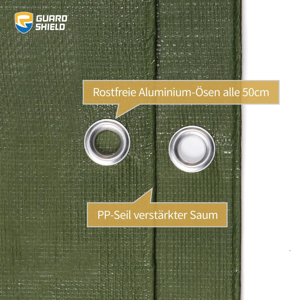 GUARD SHIELD Telo da copertura in tessuto con occhielli 2x2m 160g/m² Verde – Telo protettivo universale, impermeabile, resistente allo strappo, stabilizzato ai raggi UV, resistente alla muffa