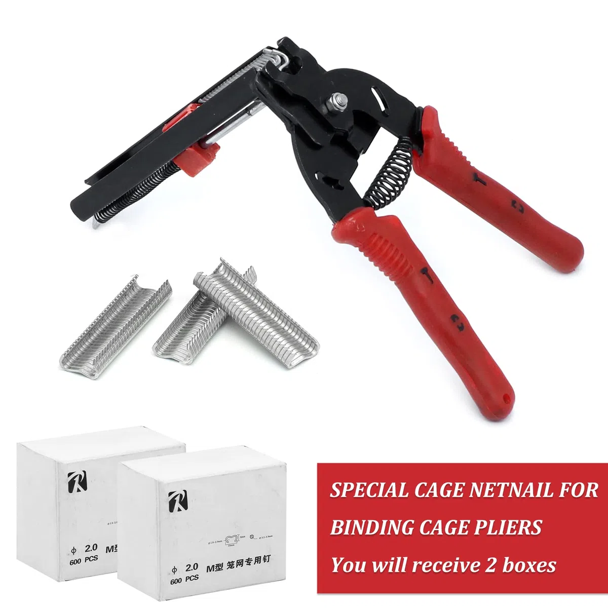 Hog Set di Pinze per Anelli per Animali Domestici con 1200 Pinze per Recinzioni Anelli Clip per Recinzioni Materassi Auto Cuscini per Divani Recinzioni Animali Domestici Gabbie (rosso)
