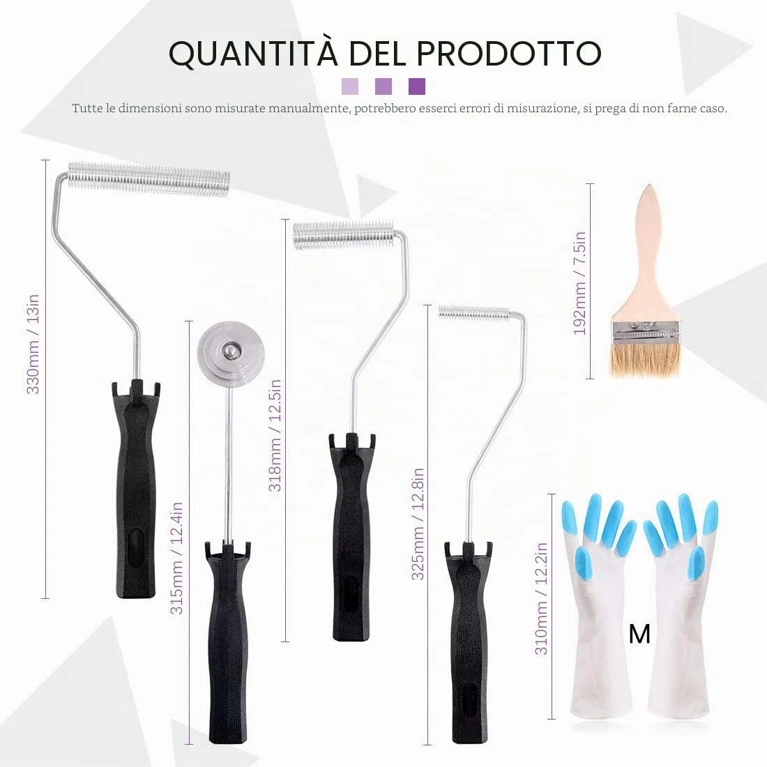 Swpeet 4 pezzi di rulli in fibra di vetro e 1 pezzo di spazzole per dettagli con 1 paio di guanti, kit di rullo per lamatura e pennello per vernice in fibra di vetro per stampo in resina, kit di
