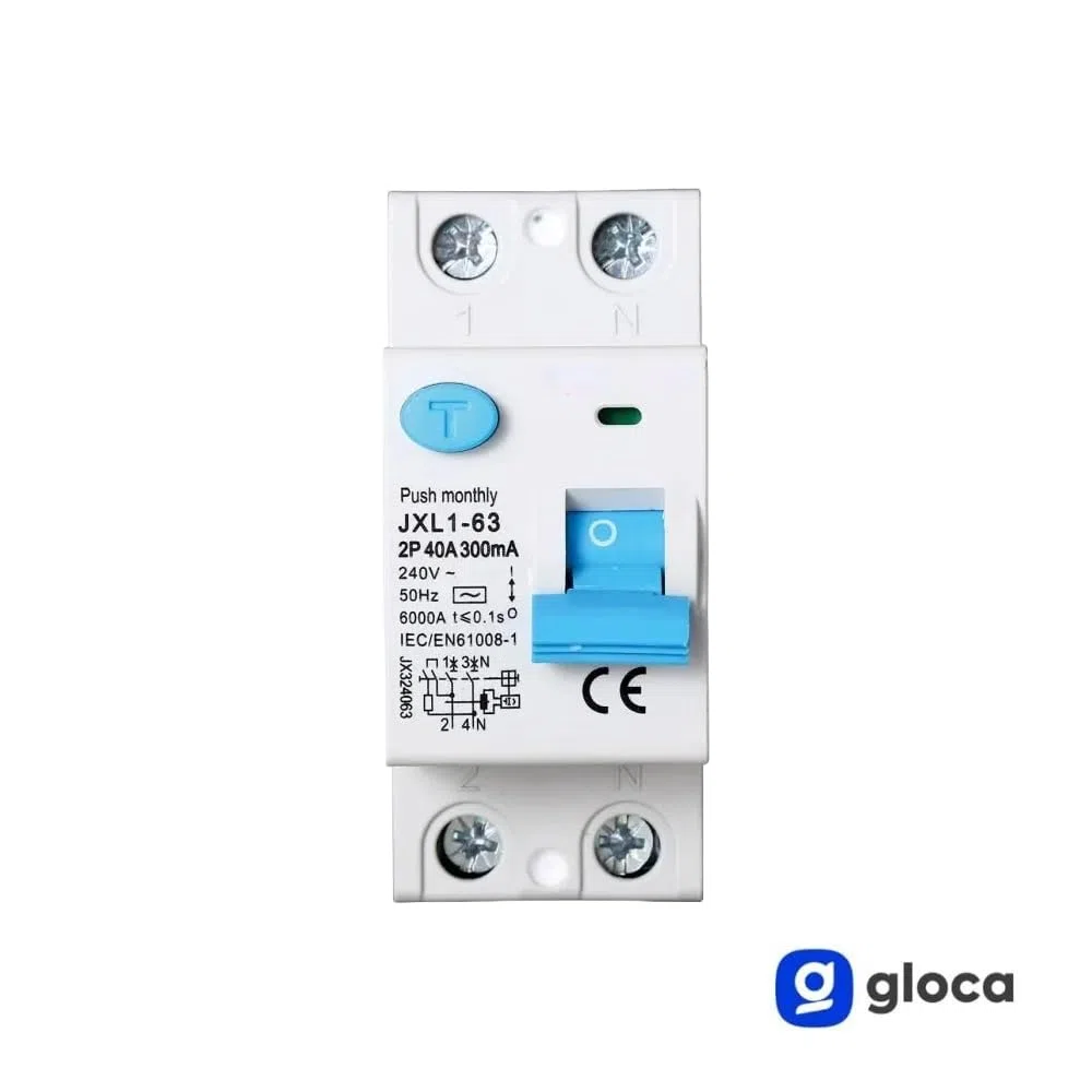 gloca Interruttore Differenziale Puro Salvavita 2P 300mA 220V-6KA CLASSE A 2 Moduli DIN (40 Ampere)