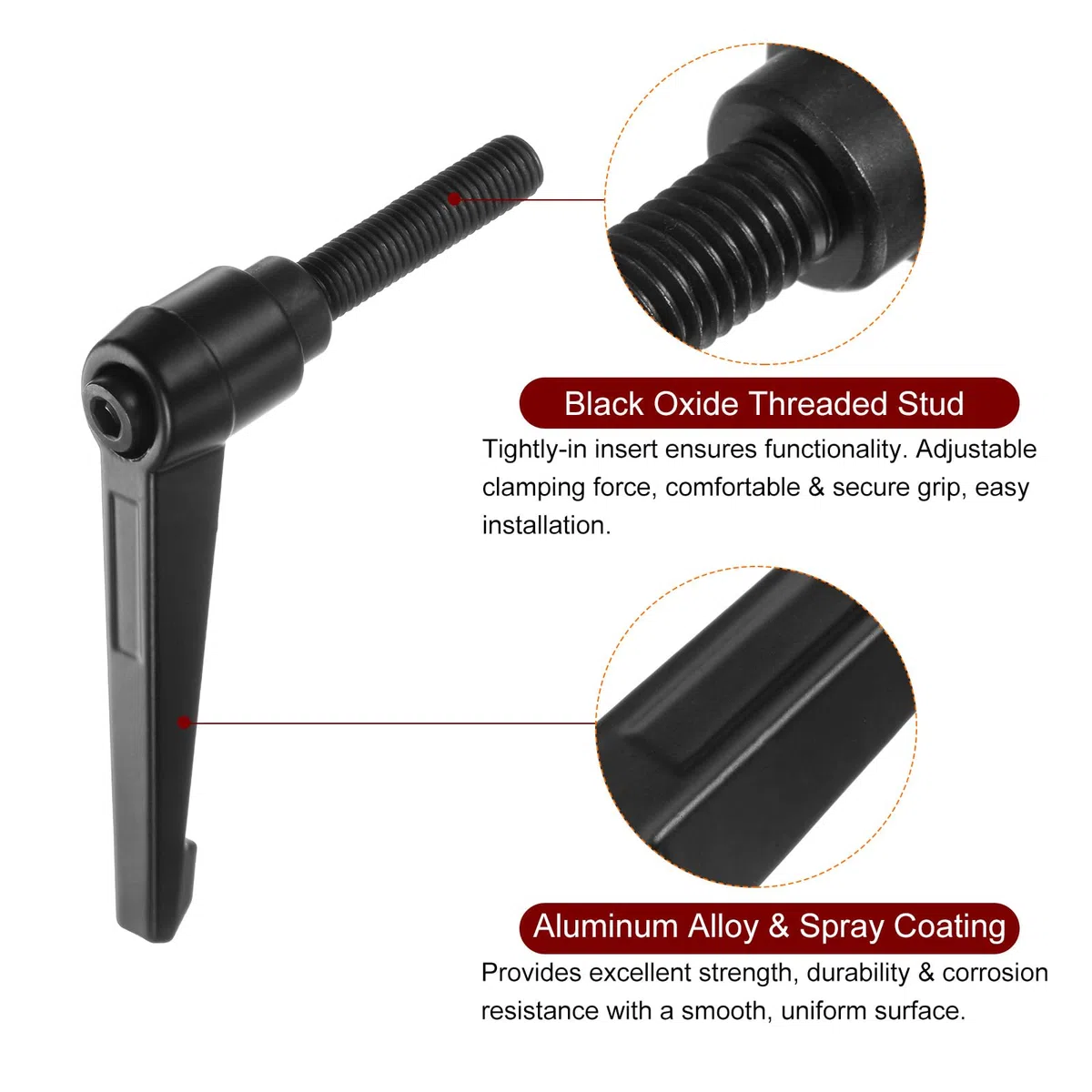QUARKZMAN 6pz Regolabile Serraggio Leva Maniglie M10 x 50mm Maschio Filettatura Bullone Manopole Girevole Vite blockggio Rapido Rilascio Cricchetto Pulsante Maniglia, Nero