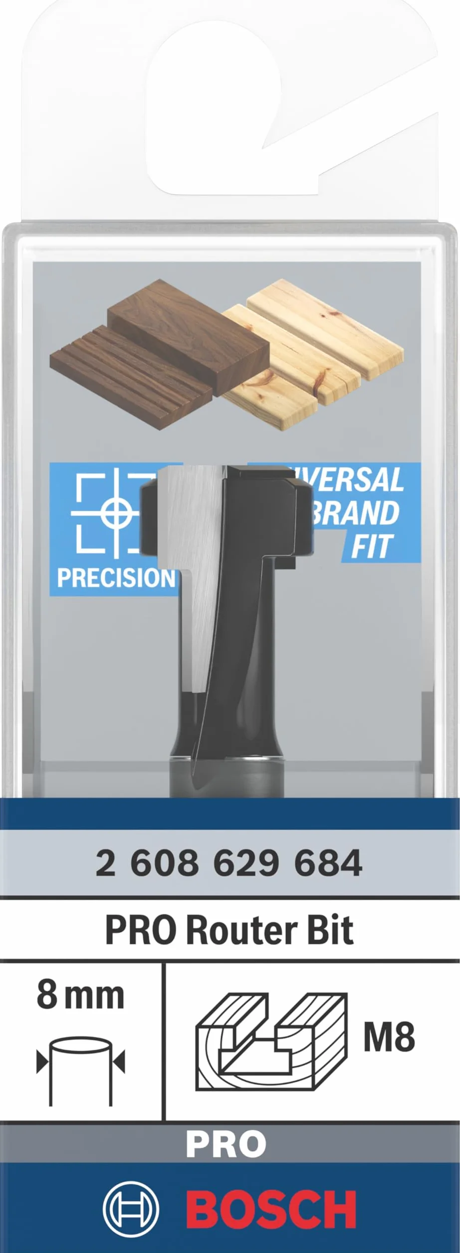 Bosch 1 x Pro Router Bit Keyhole (per legno tenero, legno duro, Ø 8,6 mm, accessorio professionale per router portatile, Trim Router)