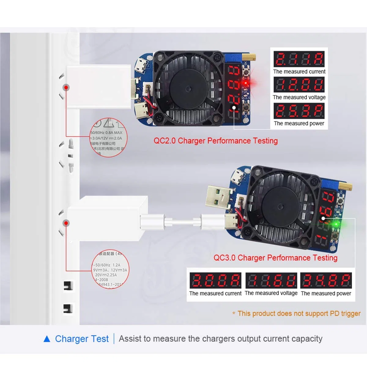 DollaTek Tester di carico elettronico Modulo resistore di carico USB Trigger QC2.0 QC3.0 35W 0.25-5A HD35 Interfaccia USB Scarico Controllo Temperatura Regolabile con Ventola di Raffreddamento