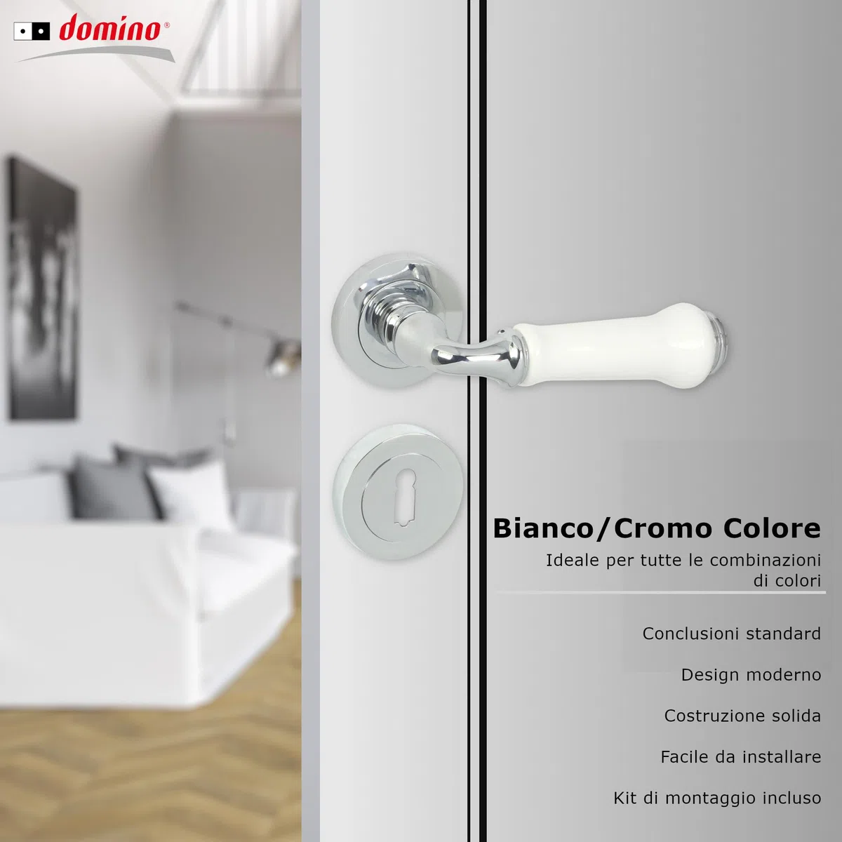 Domino LUDWIK-R M6/White - Maniglia in acciaio inox per porta di camera da letto, ufficio, cantina e porte interne