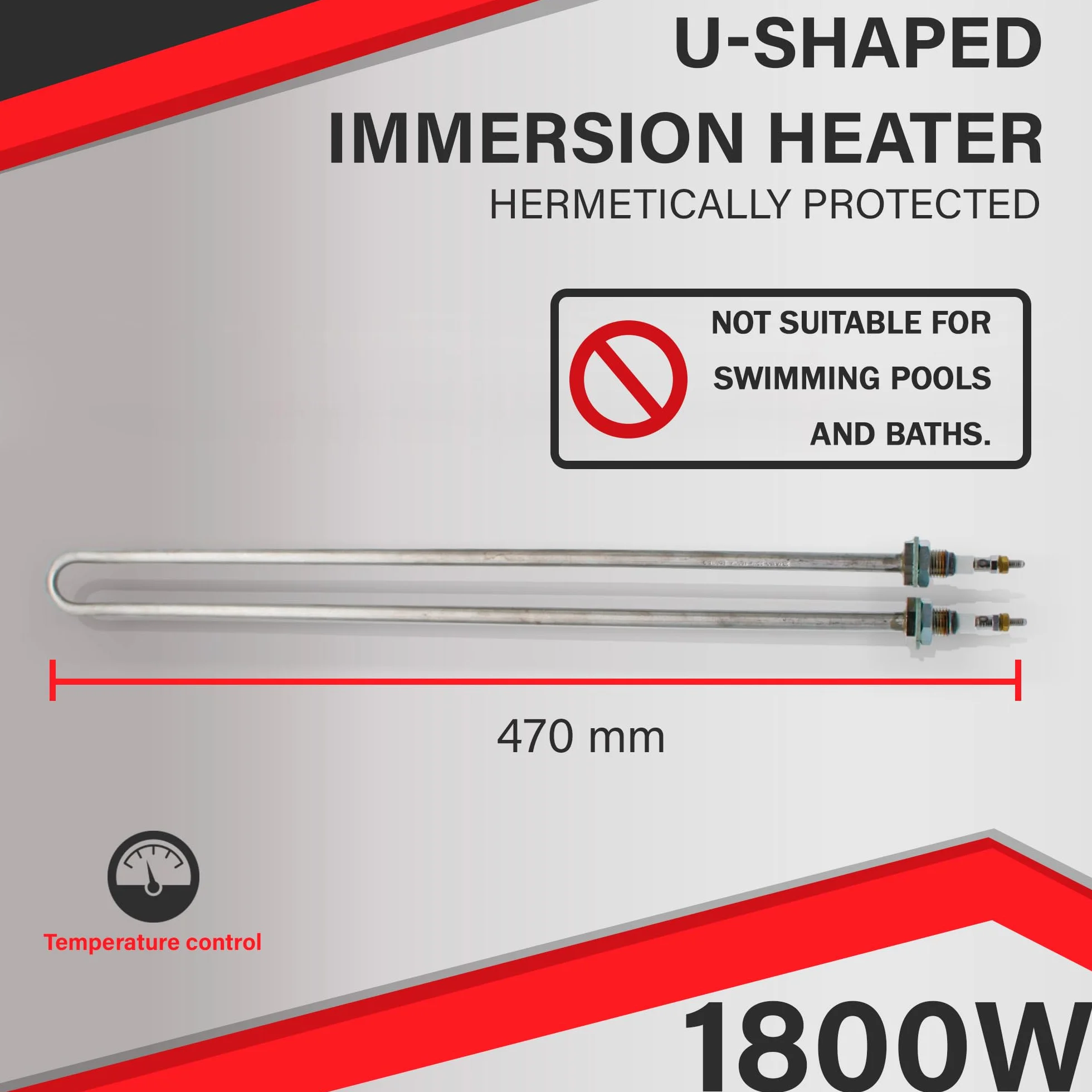 DOJA Barcelona | Resistenza Immersione a U | 1800W | Resistenza Scalda Acqua a forma di U | 47cm | Resistenza Riscaldante | Resistenza Elettrice 230V | Riscaldamento Uniforme e Potente