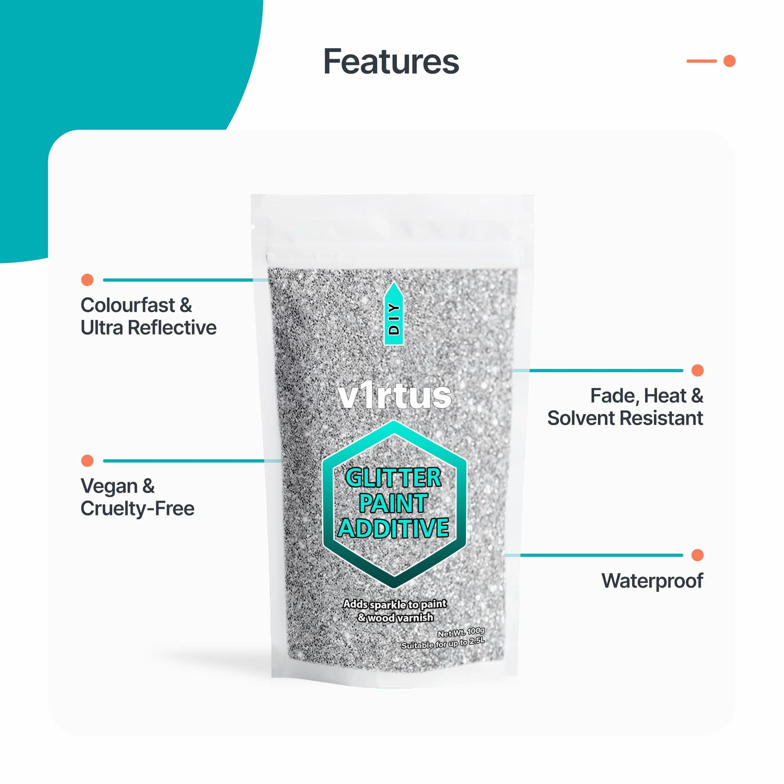 Argento Additivo per Vernice Glitterata [400g] + 4 Tamponi di Lucidatura di Finitura per Dipingere Pareti Glitterate - Aggiungi alla Pittura a Emulsione, Pareti Interne ed Esterne