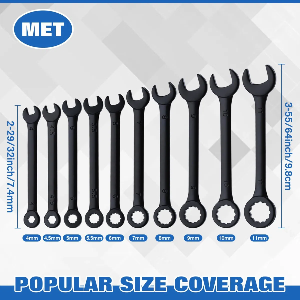 Set di 10 mini chiavi di accensione metriche standard da 4 a 11 mm, con estremità aperta e estremità a scatola, set di chiavi combinate sottili e piccole, con custodia portatile e