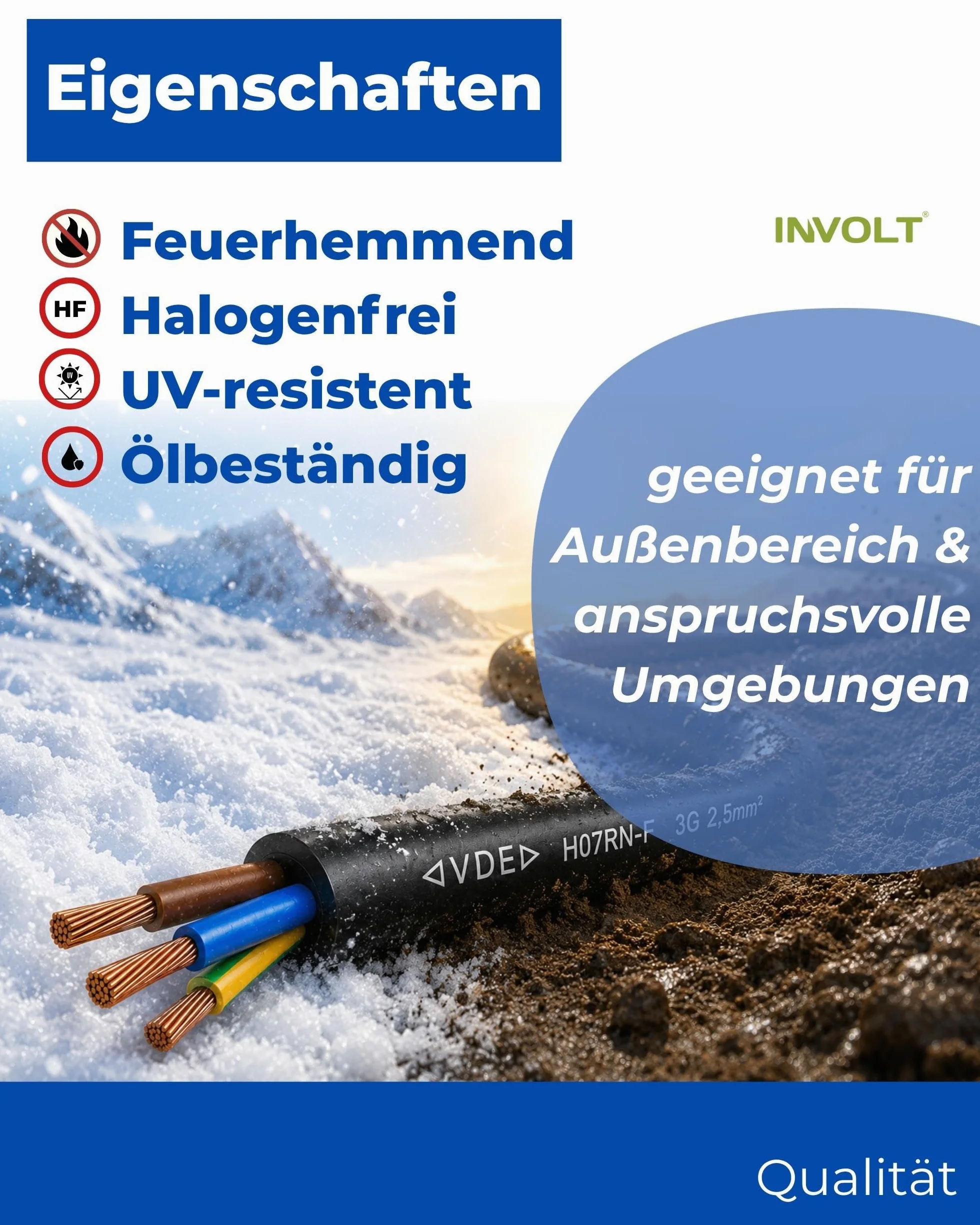 INVOLT Cavo di prolunga CEE, 10 m, H07RN-F 3G2,5 mm², cavo flessibile in gomma con conduttore di protezione, per esterni, cantieri, certificato VDE