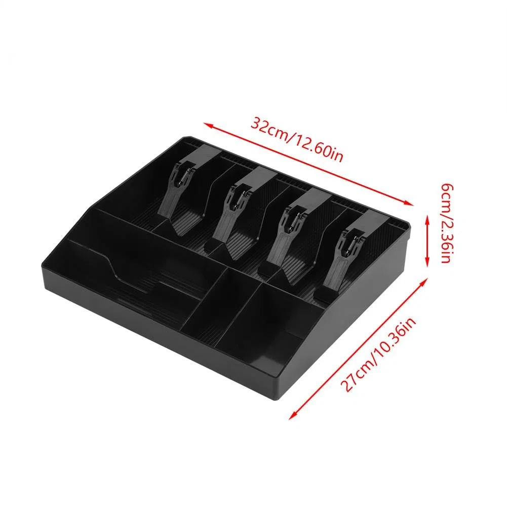 Cassetto Portasoldi, Cassetto Porta Contanti, Cassetto per Registratore di Cassa, 4 Scomparti per Monete E 4 Scomparti per Banconote, 32 * 27 * 6 Cm (Nero)