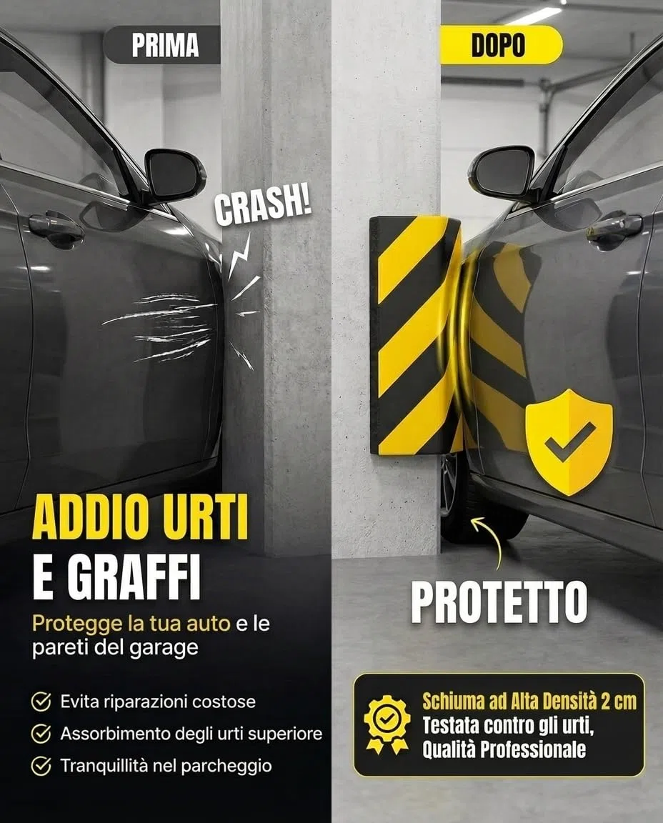 6 unità Paracolpi Garage | Paracolpi Garage Auto da Muro | Protezione Muro | Autoadesivo | Protettore per Parcheggi | Evita Urti e Graffi | Dimensioni 40x15x2 cm (6, Giallo e nero)