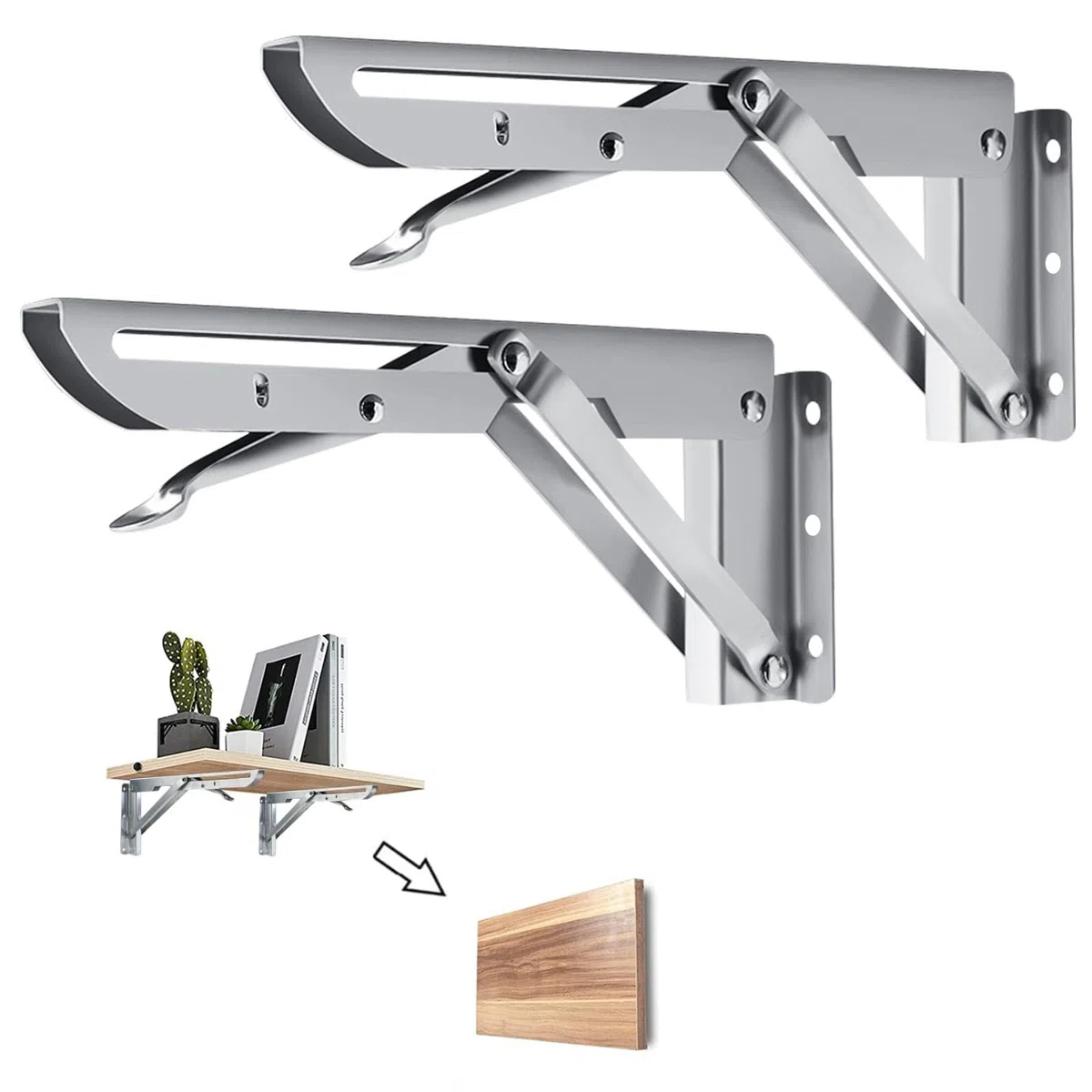 2 Pezzi Staffe Pieghevole da 50 cm, Staffa Ribaltabile in Acciaio Inox, Supporto Tavolo Pieghevole per Mensola a Muro, Carico Massimo 100 kg, Staffa Pieghevole Salvaspazio per Casa e Garage