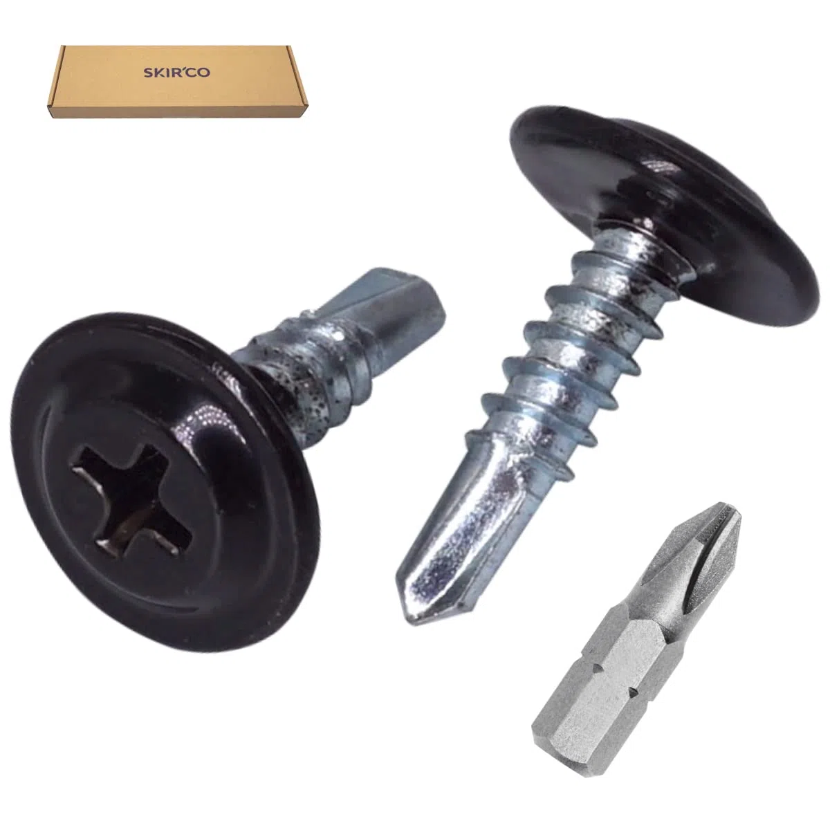 SKIR'CO (confezione da 400 pezzi) Verniciate 4,2 x 16 mm Viti autoperforanti, testa a croce modificata Phillips, vite in lamiera, testa wafer (400, nero Jet RAL 9005)