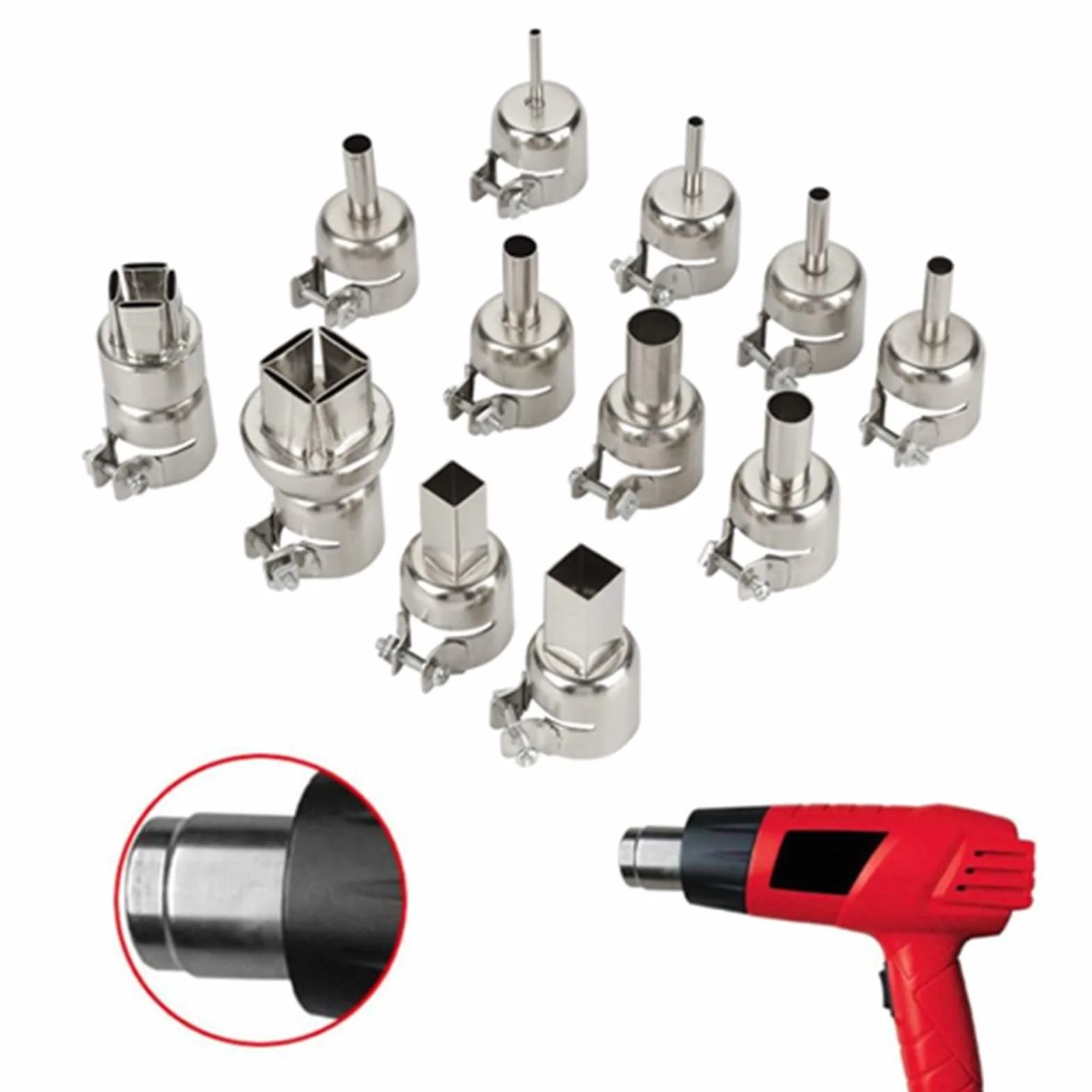 Kit di ugelli per pistola di calore in acciaio da 12 pezzi per 850 accessori per la riparazione delle stazioni di saldatura ad aria calda - Resistente al calore