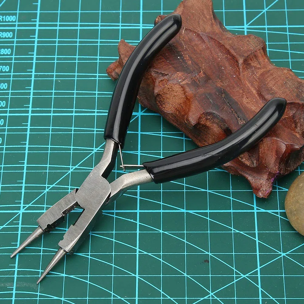 Haofy Pinza per Creazione di Gioielli a Becco Tondo, Strumento per Avvolgere Fili 4 in 1 con Impugnatura in Gomma, 12,5 Cm