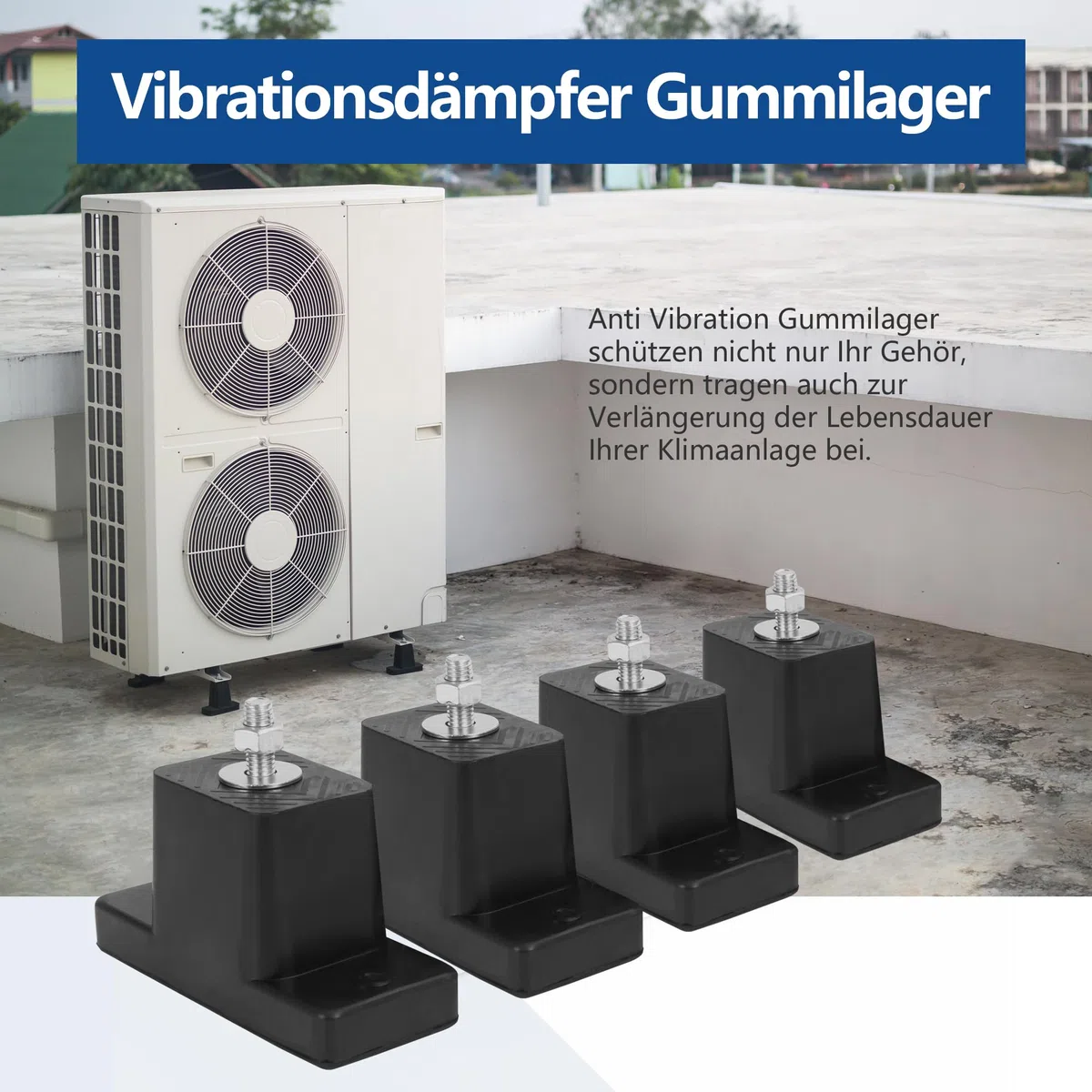 Cherbowing Climatizzatore ammortizzatore, piedini antivibrazione, supporto in gomma per aria condizionata, 4 pezzi, 200 kg, antiscivolo, resistente ai raggi UV