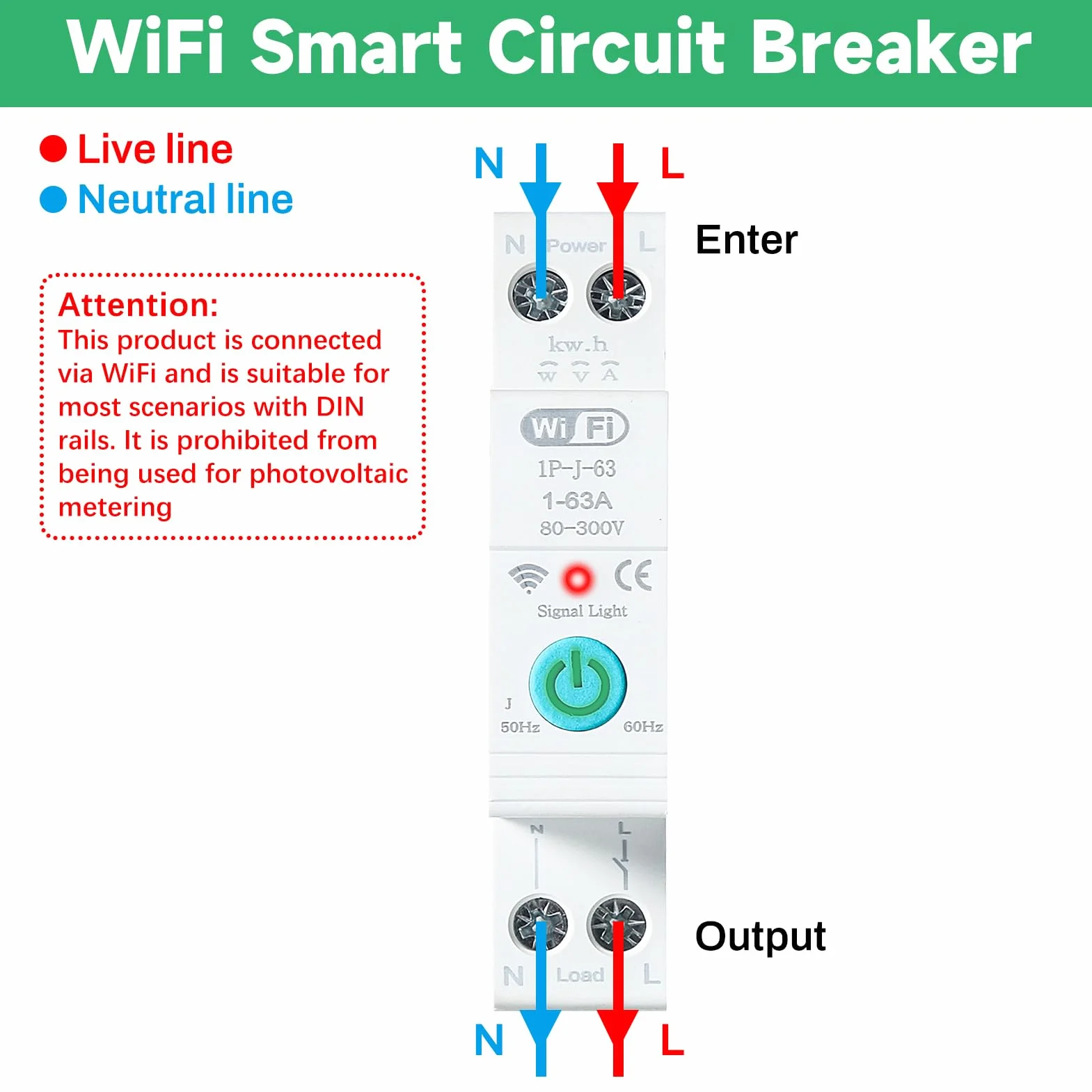 Jadeshay Interruttore WiFi Smart Interruttore Automatico Timer Relè su Guida DIN Misuratore di Energia Intelligente Monitor 1P 63A, Controllo Remoto Tramite APP Tuya