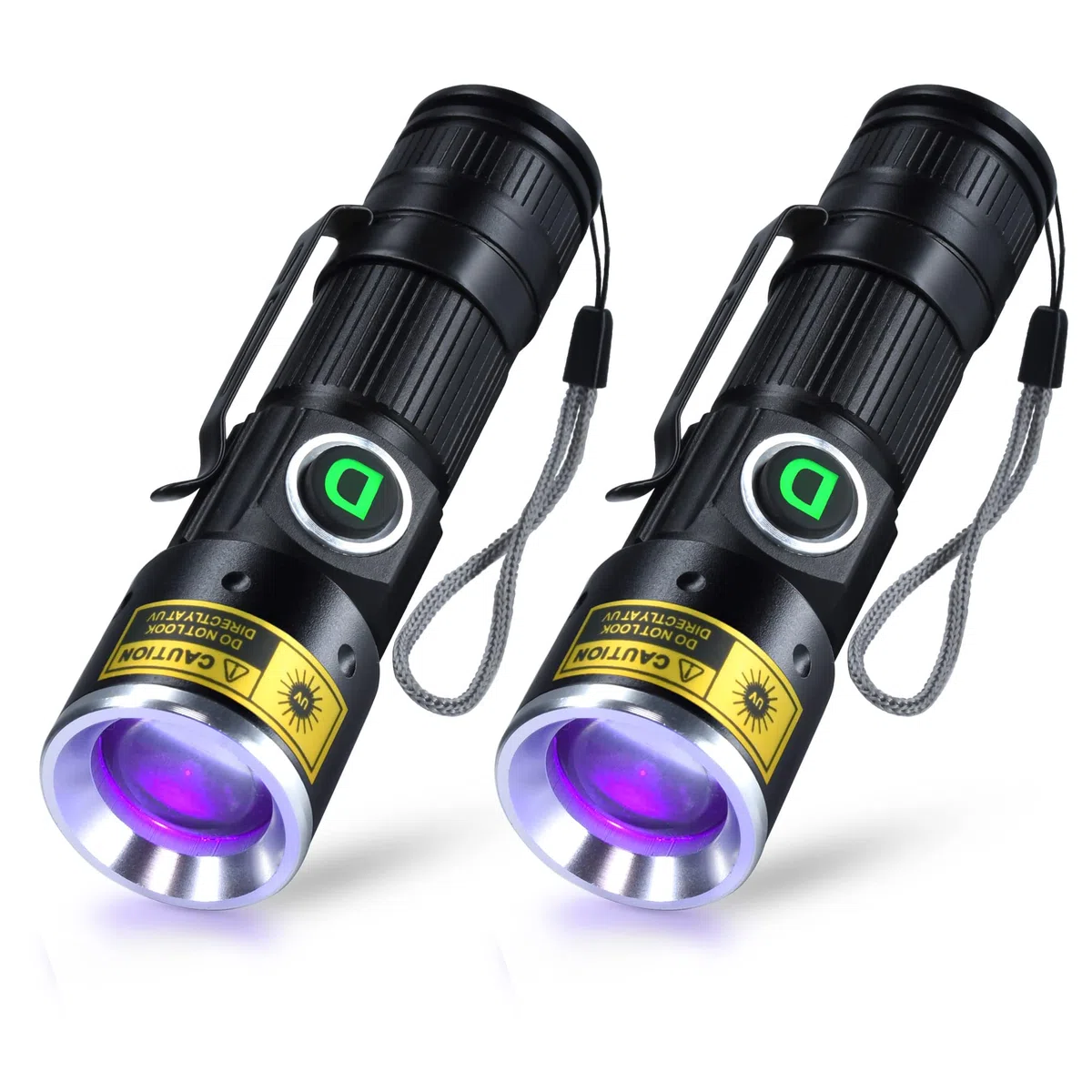 DARKDAWN Torce UV 365nm 395nm Ricaricabile USB, LED Lampada di Wood Ultravioletti Torcia Luce Nera, Mini Portatile Lampada UV per Ambra, Rivelatore Urina per Gattidi Cani 400nm, 2 Pezzi (UV 395 nm)