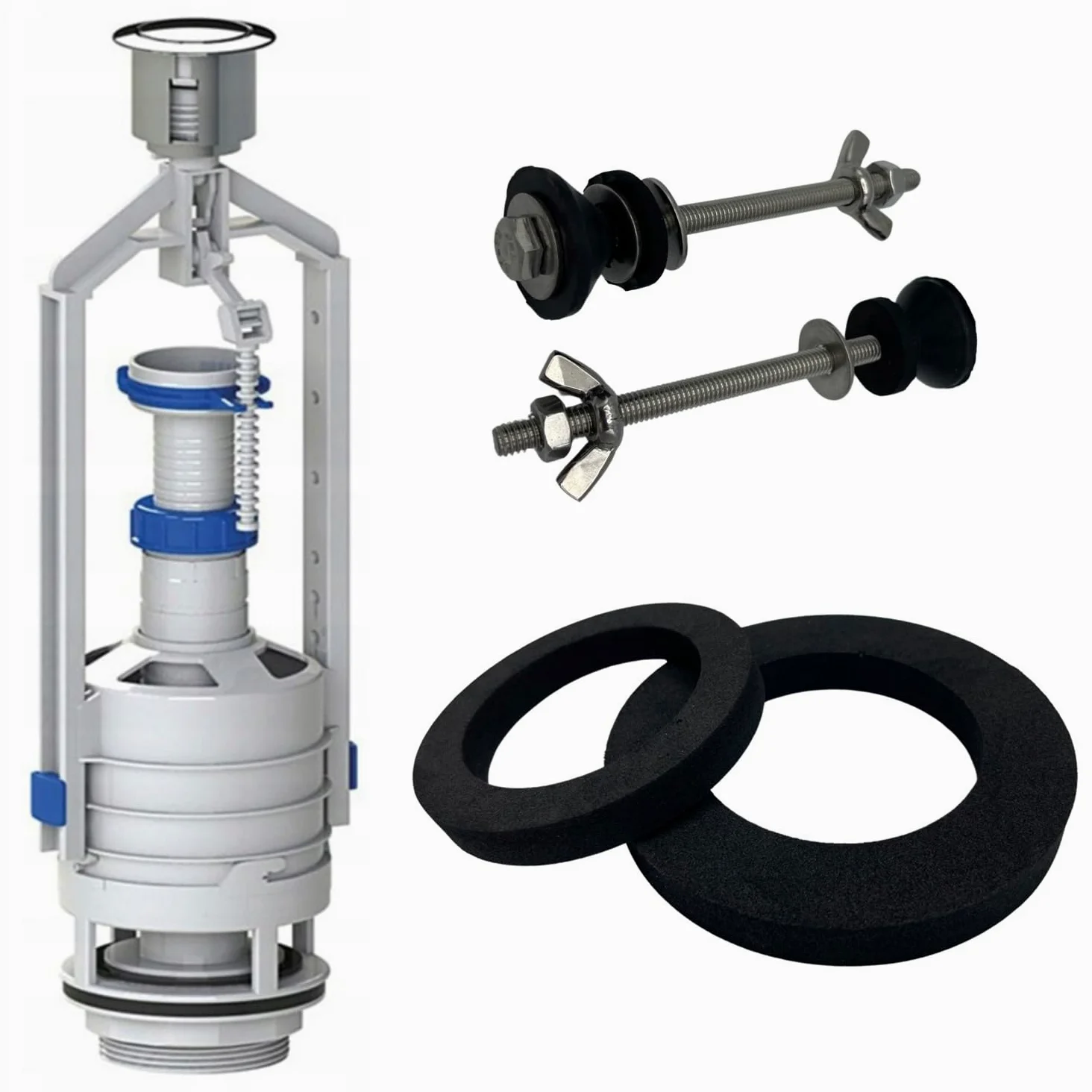 Rimex Valvola Di Scarico Per Cassetta WC 107 mm, Con Funzione Di Arresto, Kit Di Riparazione, Guarnizioni, Viti In Acciaio Inossidabile, Adatta A WC Standard