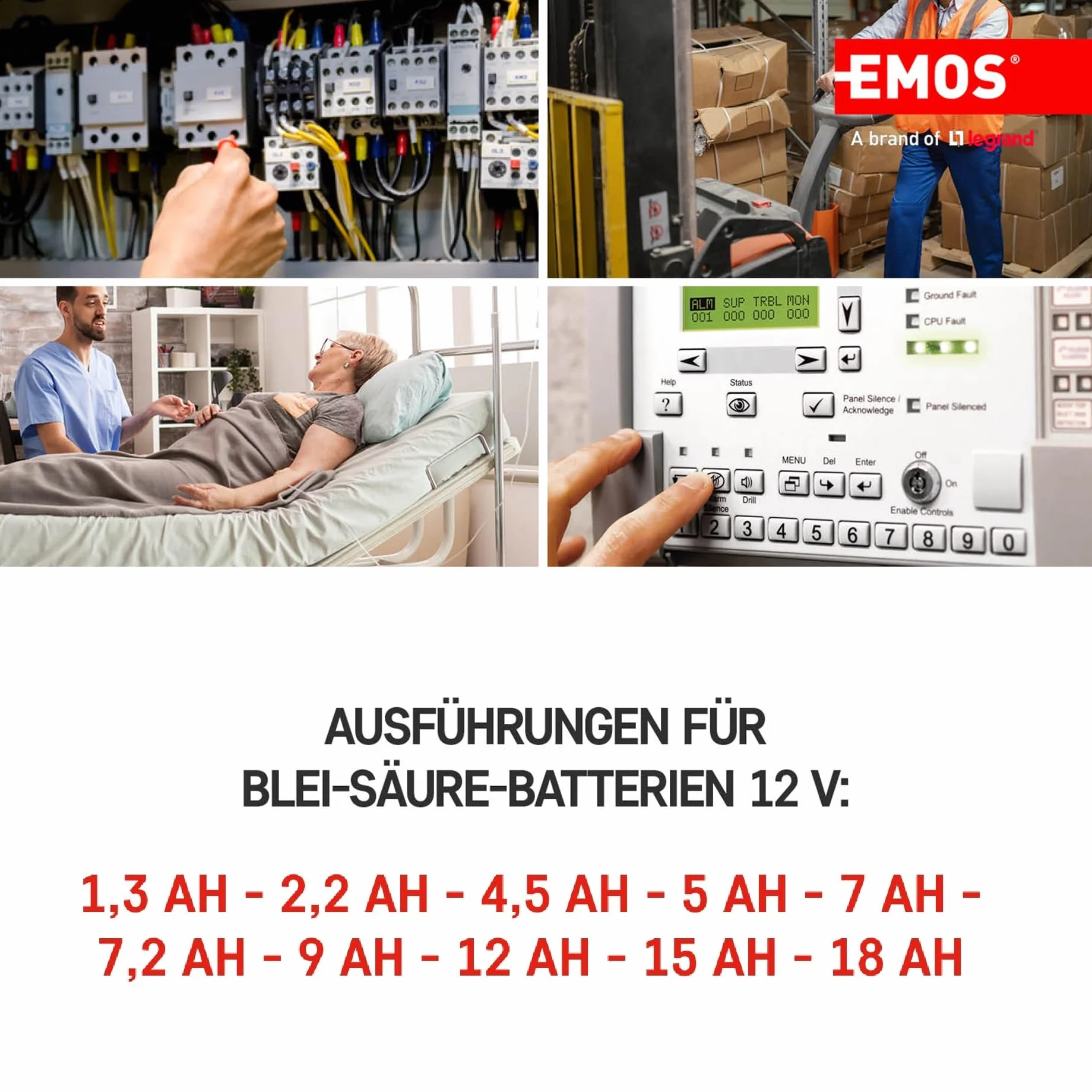 EMOS - Batteria al piombo senza manutenzione - 12 V 9 Ah - Batteria AGM - Connettore Faston 6,3 mm - Per dispositivi UPS - 151 x 65 x 94 mm
