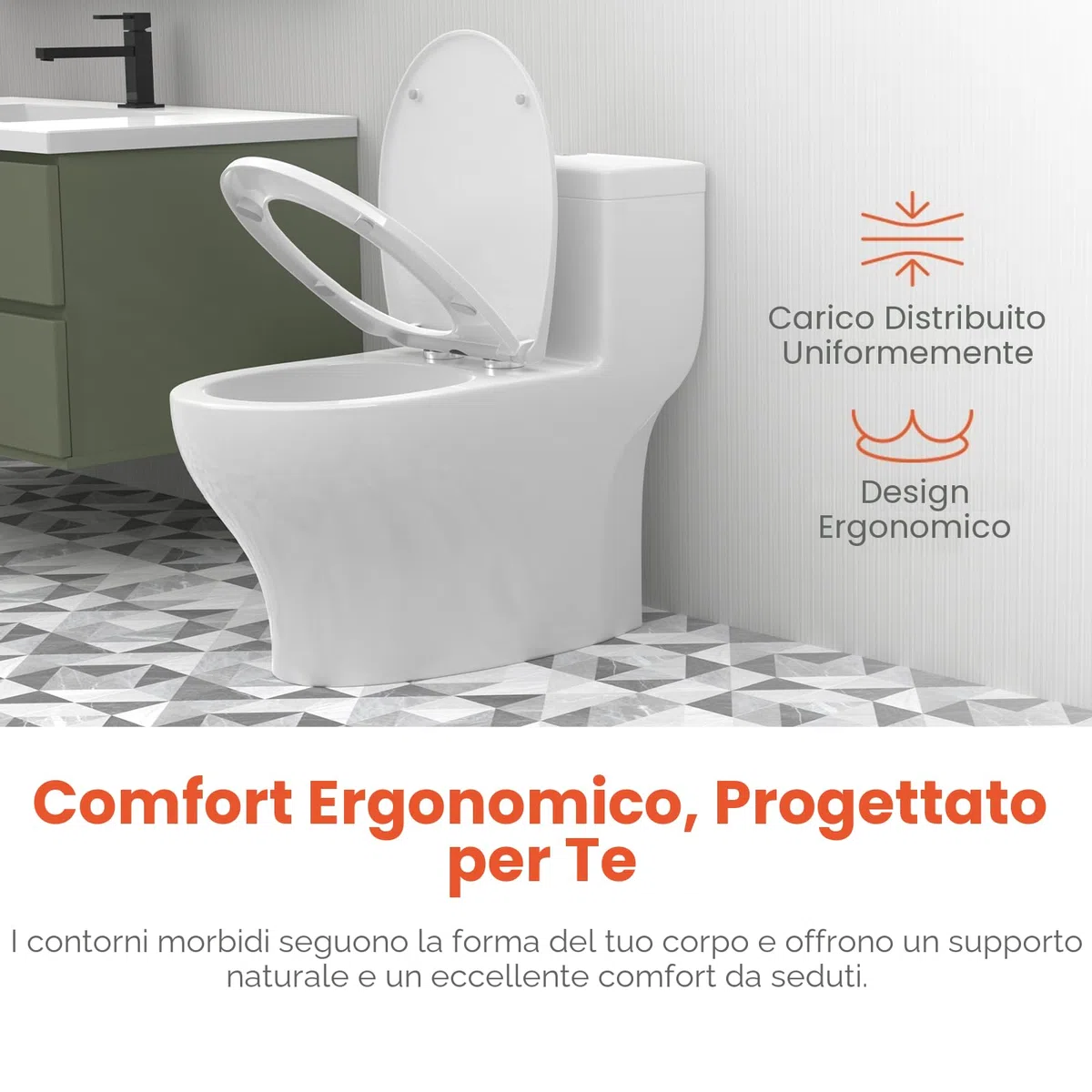 AIMAX Sedile WC, Tavoletta Universali O Forma Bianco, Copriwater Chiusura Ammortizzata, Rapido Montaggio, Facile da Pulire, Plastica Antibatterico, 45 x 37 x 2,51 CM