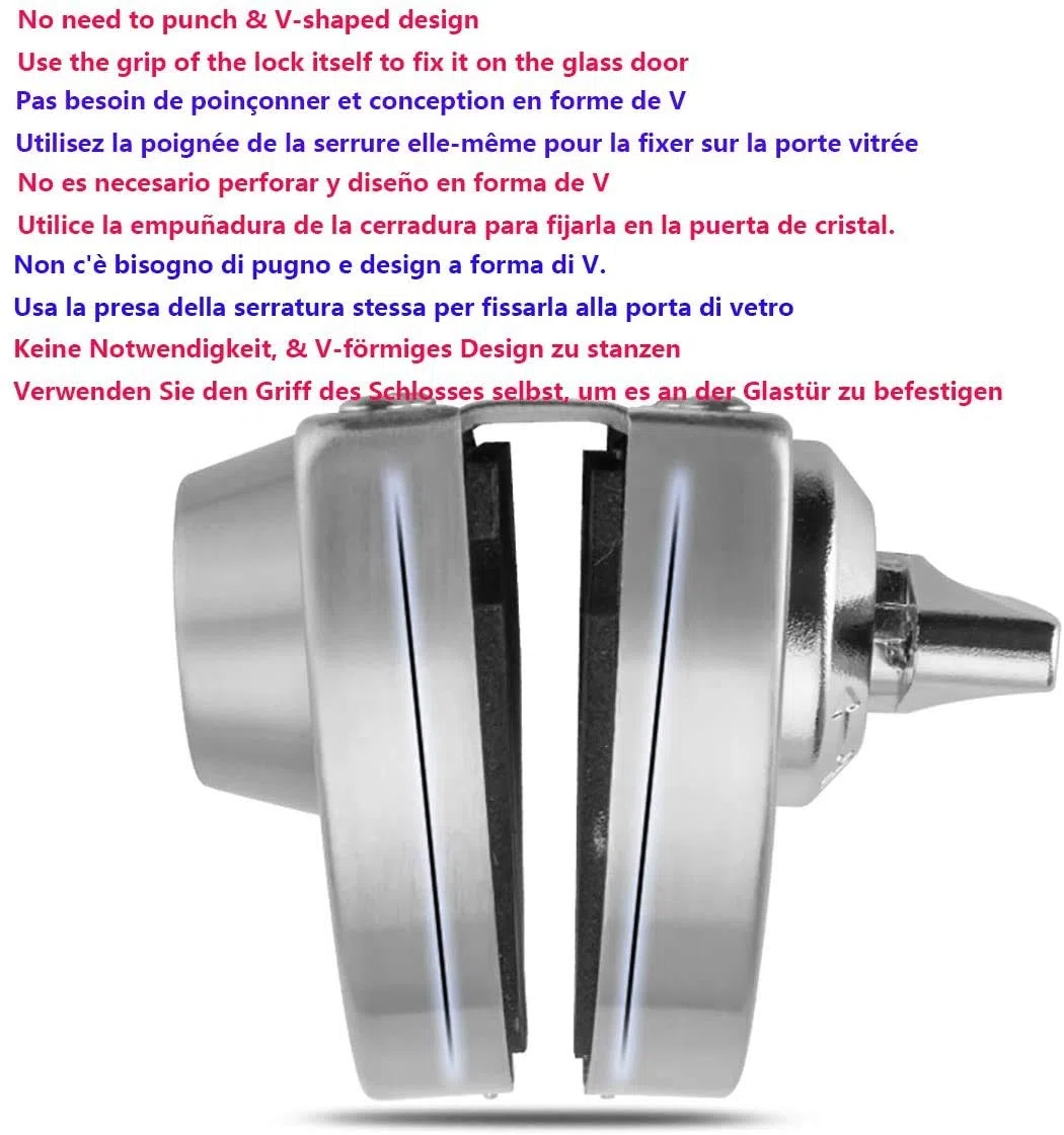 Qrity Serratura per Porta in Vetro Senza Perforazione Singolo con 3 Chiavi in ​​Rame Adatta per Porte in Vetro 10~12 mm