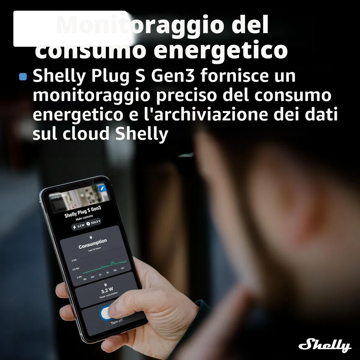Shelly Plug S Gen3 Bianco - Presa Intelligente Wi-Fi (Tipo F), Misurazione Consumi, 12A, 2500W, Matter, Nessun Hub Richiesto, Controllo da Remoto, Programmi Smart, Alexa, Google Home, Apple HomeKit