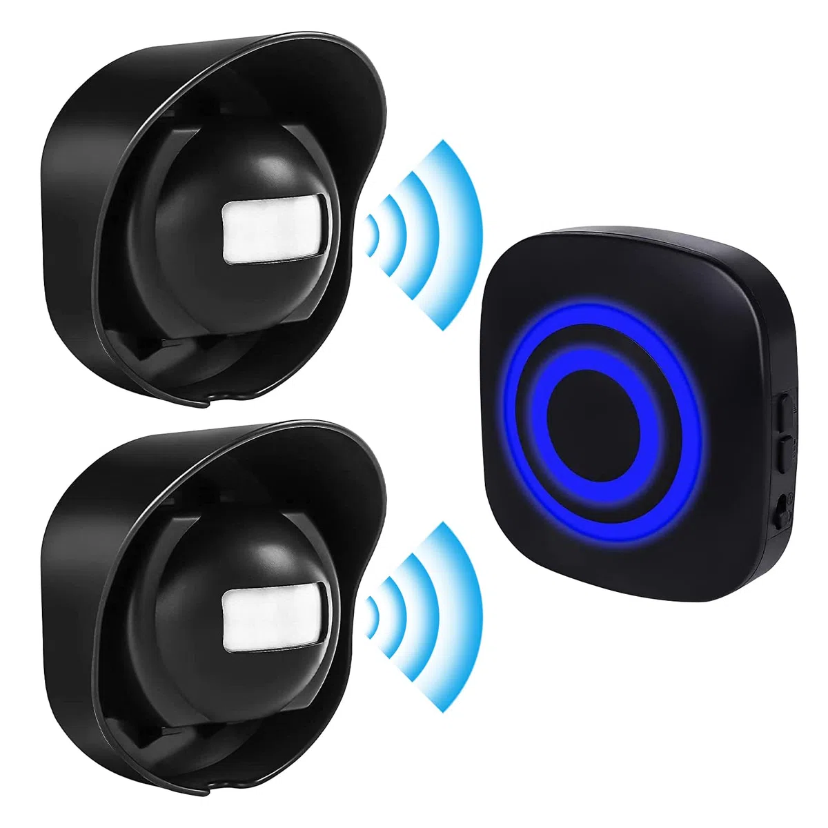 Vegena Allarme vialetto, campanello senza fili, campanello di movimento, rilevatore di passaggio, 38 suonerie, display a LED blu (1 ricevitore, 2 trasmettitori)