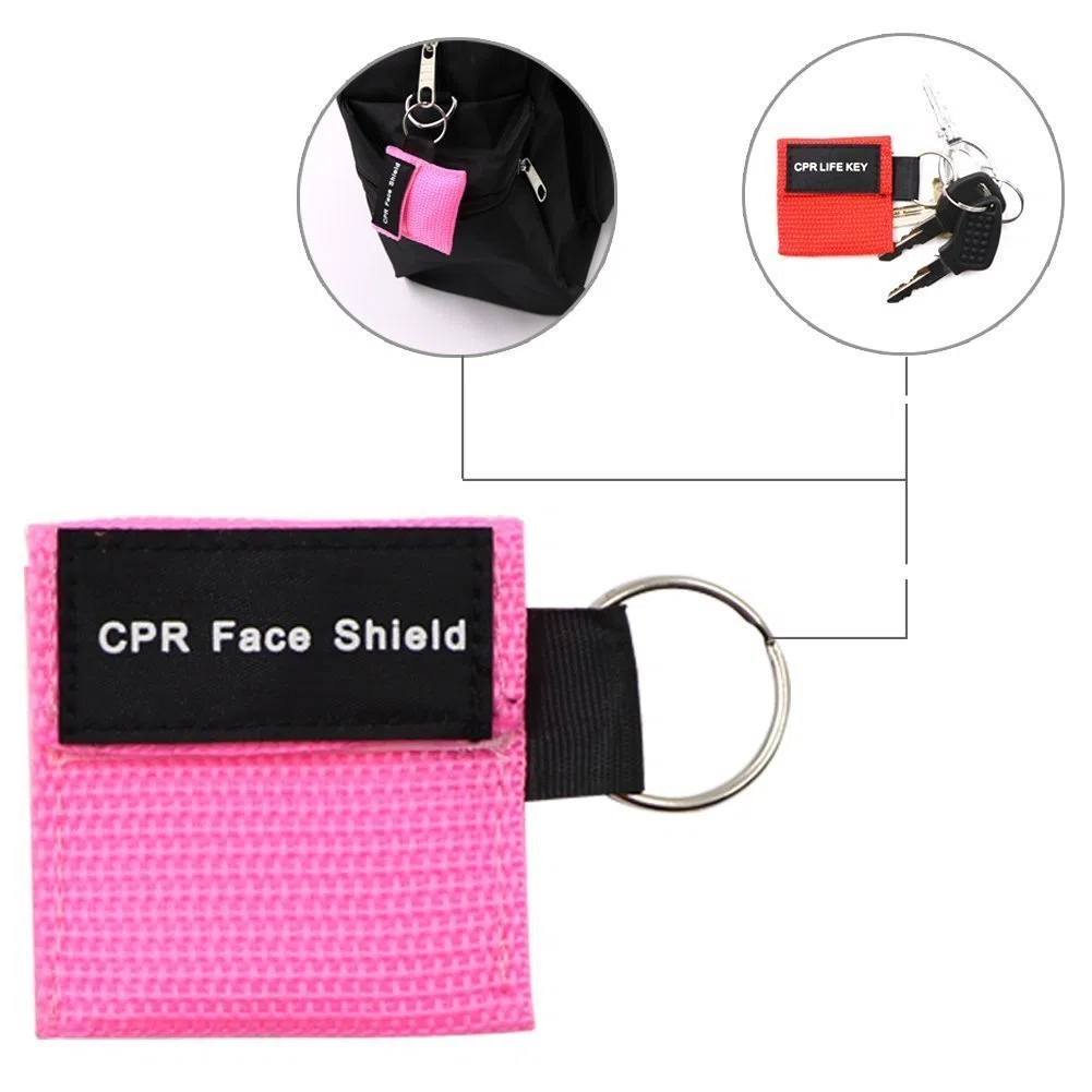 Confezione da 8 punti CPR Mask Keychain Ring Kit di emergenza Kit di soccorso scudo con barriera di respirazione valvola a senso unico per primo aiuto o formazione AED, adulto e infantile