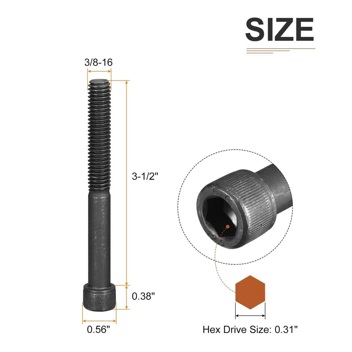 DTGN 3/8-16x3-1/2" (DxH) Vite a Testa Esagonale con Presa a Incavo - 10pz - Viti a Testa Esagonale in Acciaio al Carbonio 12.9 a Testa Tonda - Nero