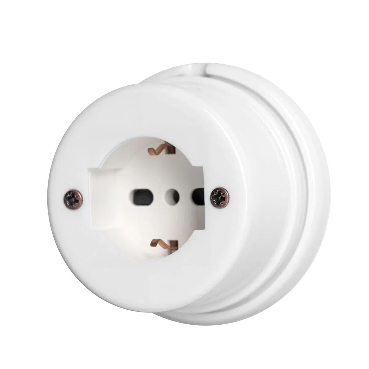 Presa Universale Bipasso/Schuko in Porcellana Bianca 10/16A 2P+T diametro 90mm, Viti e tasselli compresi, Stile Vintage – Materiale Resistente e Ideale per Impianti a Vista