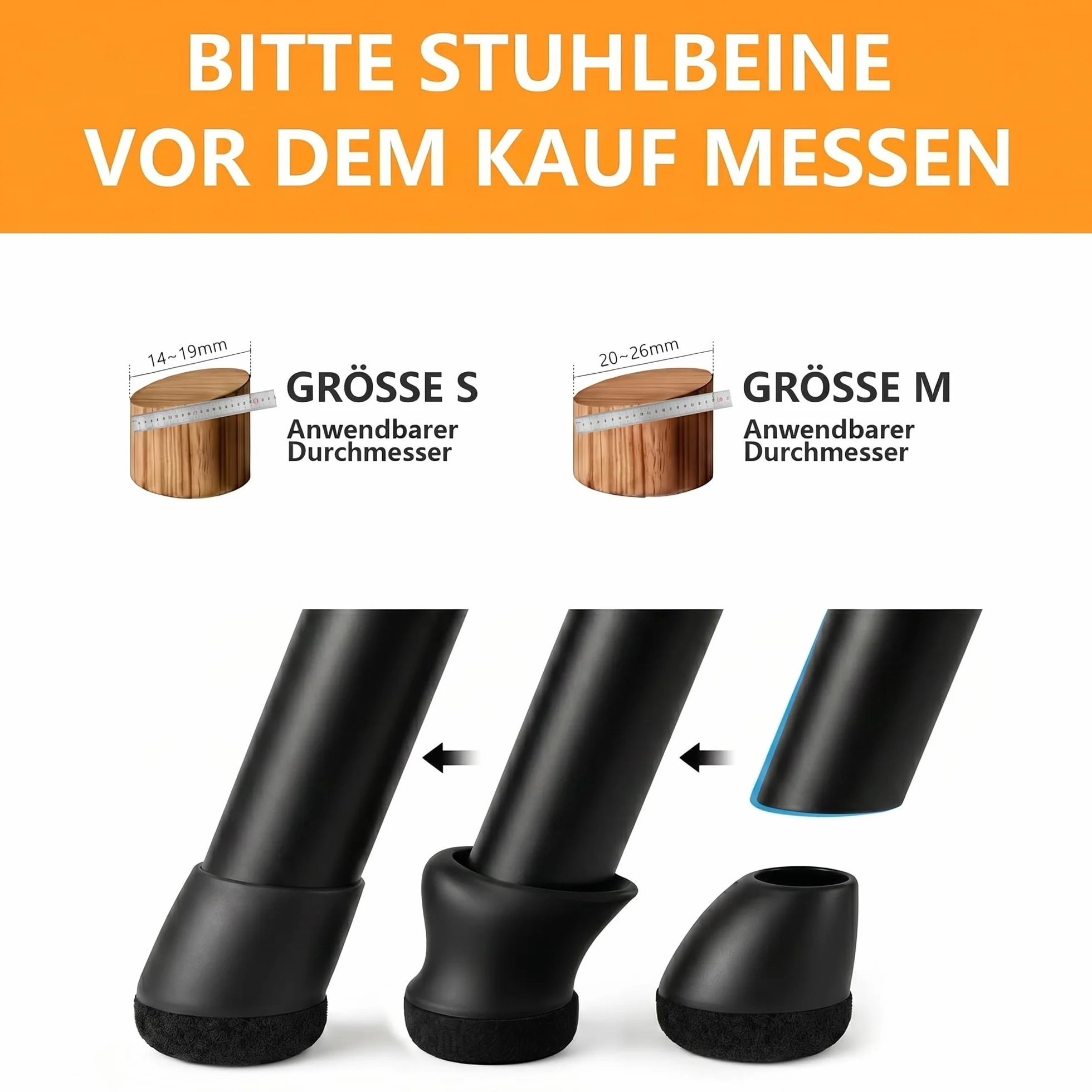 TOPESCT 24 Pezzi Gommini per Sedie Rotondi e Feltrini Sedie in Silicone per Gambe Inclinate 15-25 Gradi, Diametro 20-25 mm, Piedini con Fondo Spessore 5 mm, nero（M Fit:20-25mm）