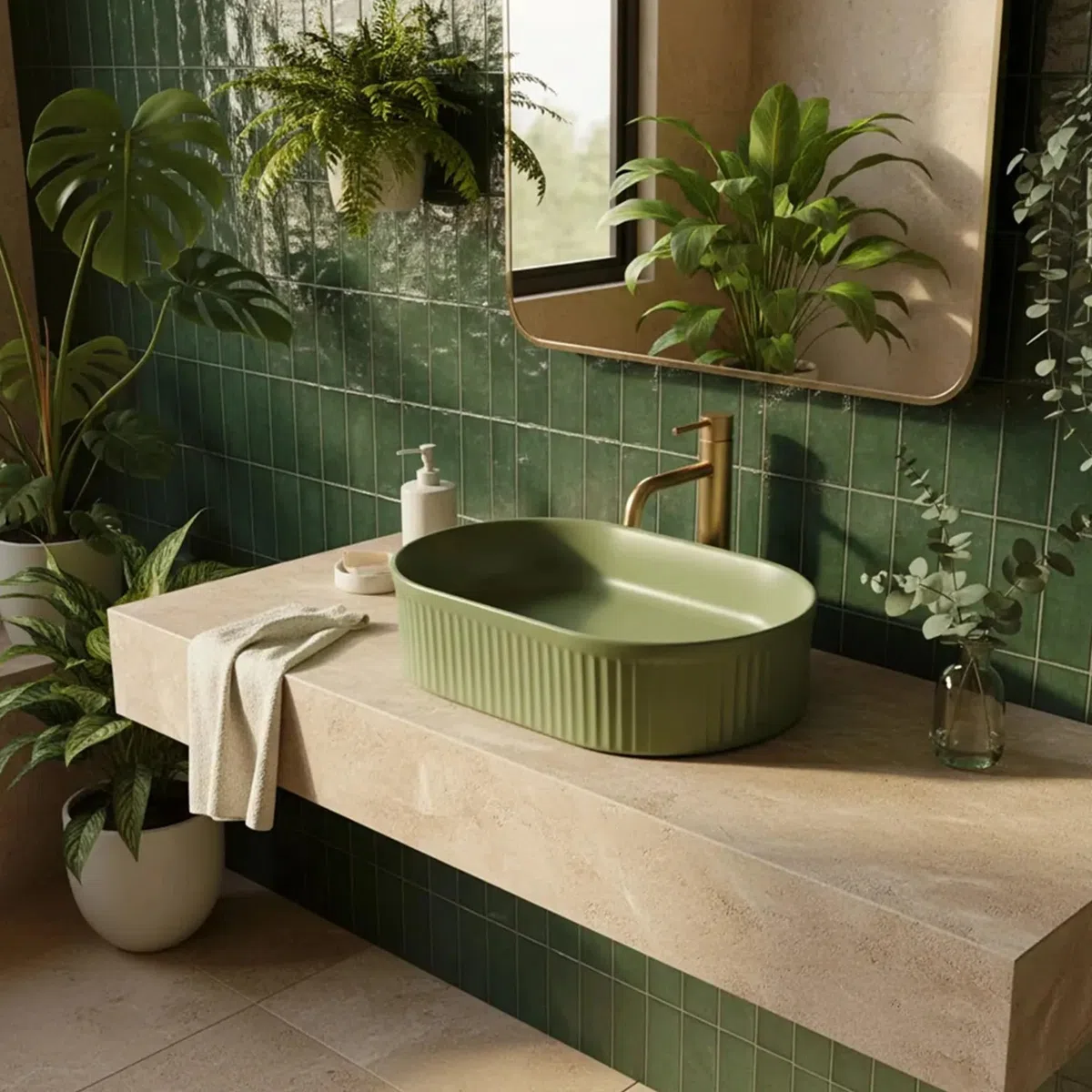 Rea - Lavabo da appoggio Vanda Pistachio Matt Ovale - Ceramiche Sanitarie - Verde - 49 x 31 x 13 cm
