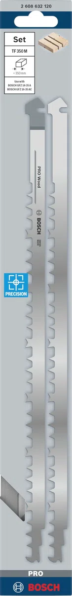Bosch 2x Set di lame PRO Wood TF350M Tandem (per Legno da costruzione, Legno da costruzione, Lunghezza 408 mm, Professional Accessorio Sega multiuso a doppia lama)