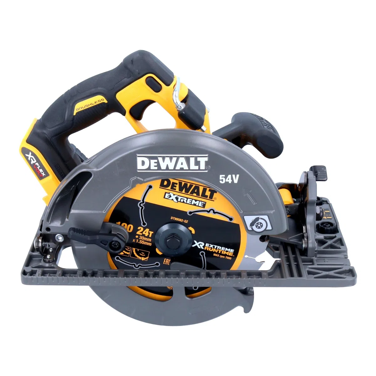 DeWalt Sega Circolare Brushless XR FLEXVOLT 54V Ø190mm e profondità 61mm. con base a binario e senza caricabatteria/batteria, multicolore