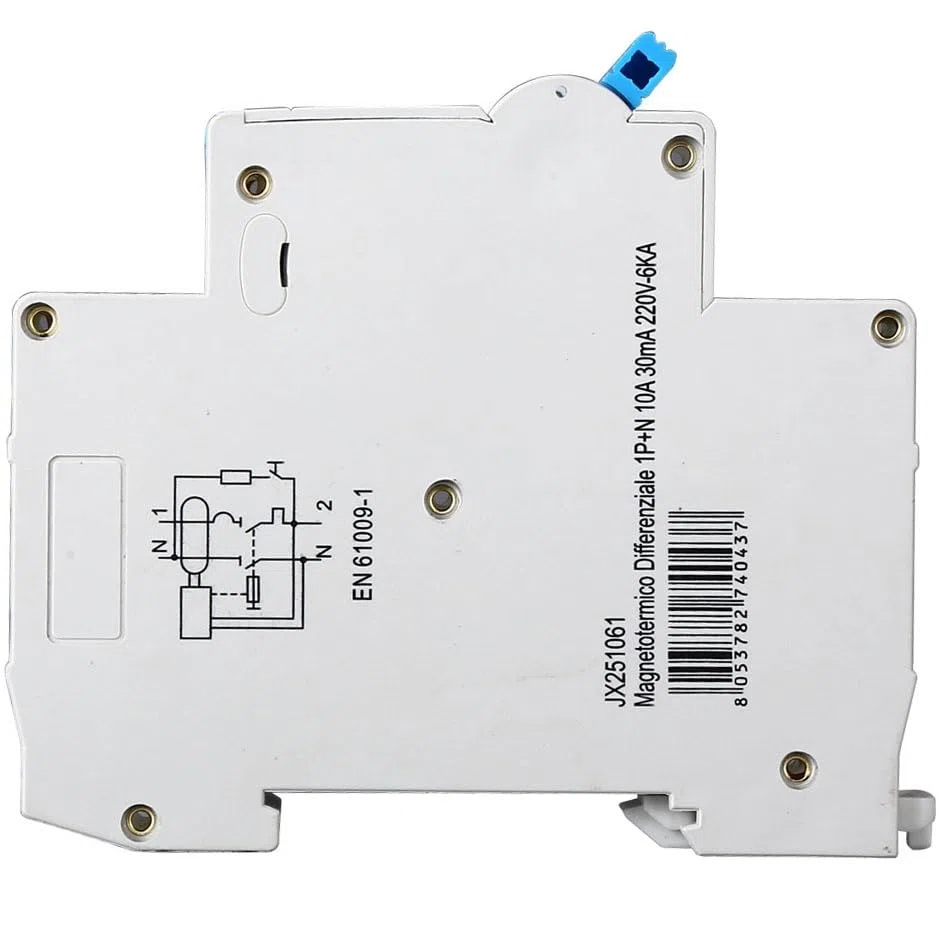 Interruttore Magnetotermico Differenziale 1P+N 10A 30mA 220V-6KA 1 modulo 30mA per Guida DIN - Protezione Circuiti e Sicurezza Impianti
