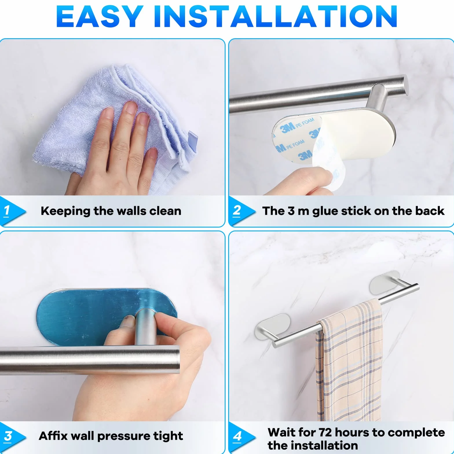 Accessori Bagno Set di 5 - Porta Asciugamani Bagno Adesivo, Porta Carta Igienica, Anello Portasciugamani, Ganci Adesivi, Argento