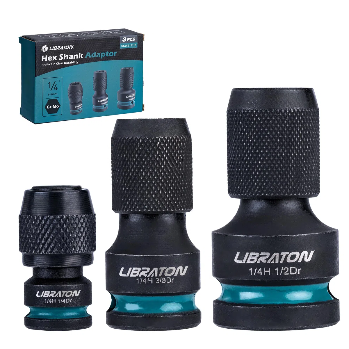 LIBRATON Adattatori Attacco da Quadrello a Esagonale da 1/2” e 3/8” a Esagonale, Convertitore per Chiavi a Cricchetto, Portapunte a Impatto, Sgancio Rapido, Cr-Mo