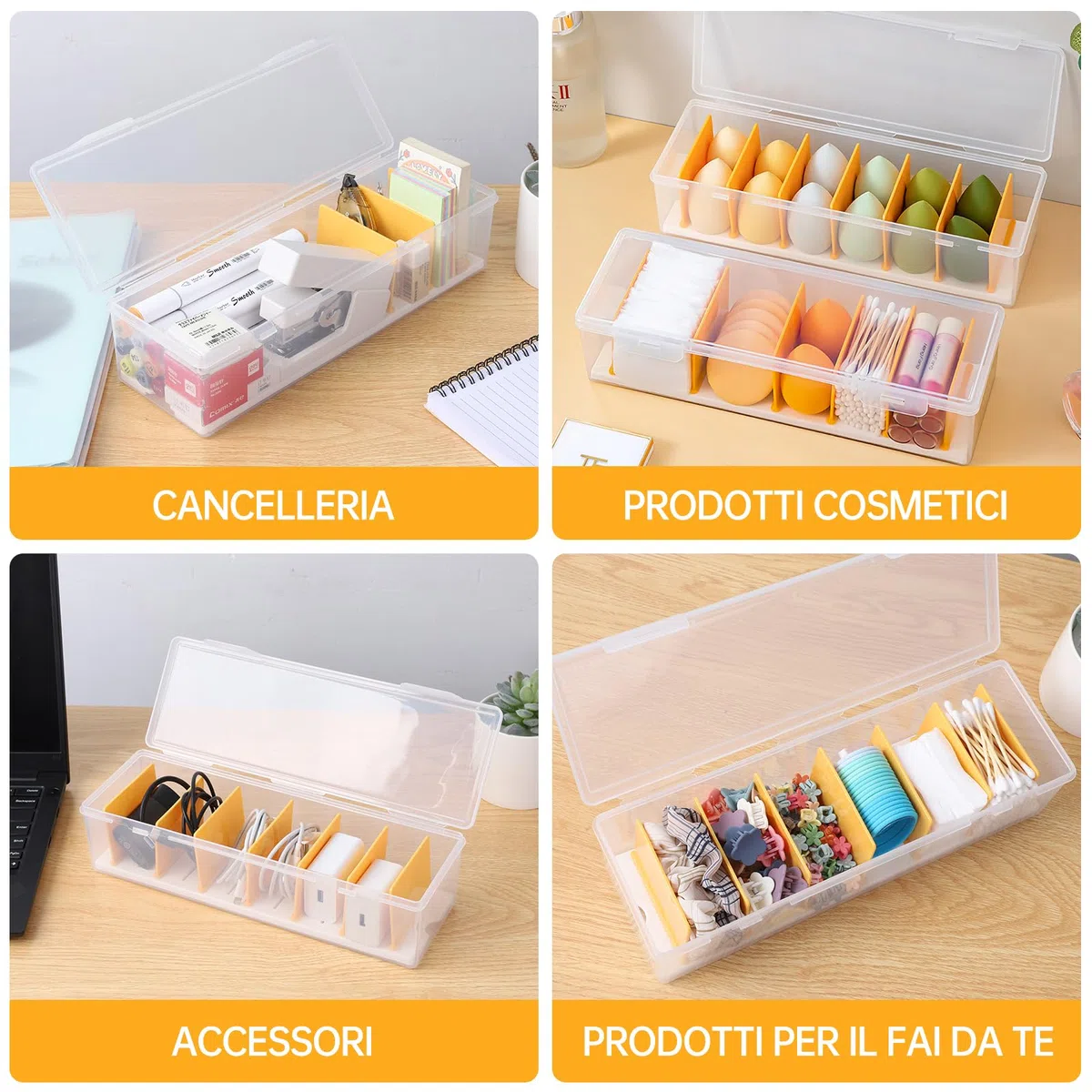 PAVSTINE Scatola Porta Cavi, 2 Pezzi Organizer Cavi Plastica Trasparente, Organizzatore Sono Presenti 7 Divisori Rimovibili, Personalizzabile Organizer
