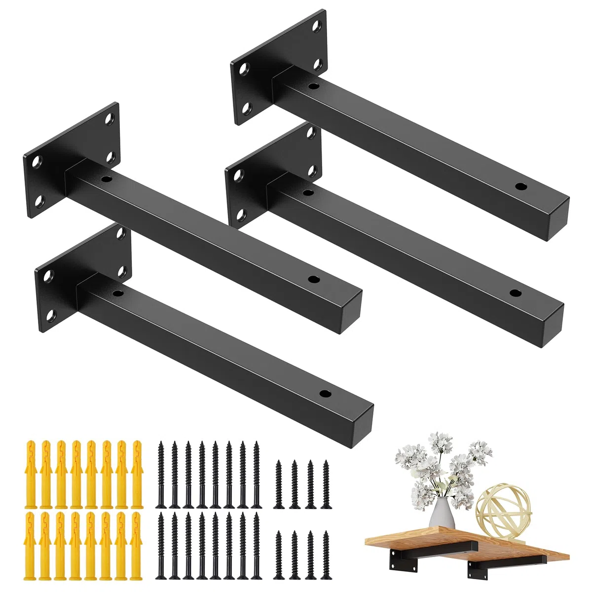 4Pezzi Staffe per Mensole Pesanti,Supporto Mensole da Muro,Staffe per Scaffali Industriale,Mensola Galleggiant Supporto di Metallo Nero,Montato per Scaffali Stile Vintage,per Reggi Mensola (14in/35cm)